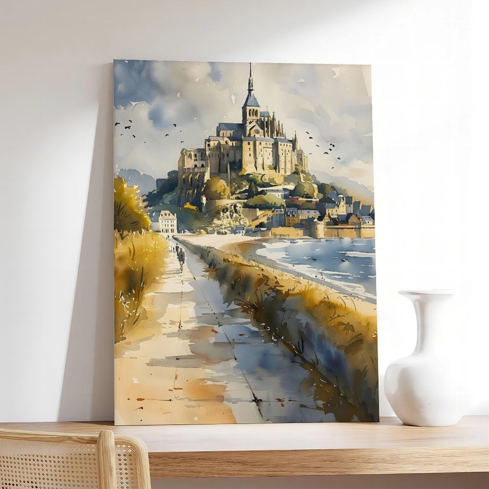 Amazon.com: Mont Saint Michel Watercolor Painting Wall Art Poster