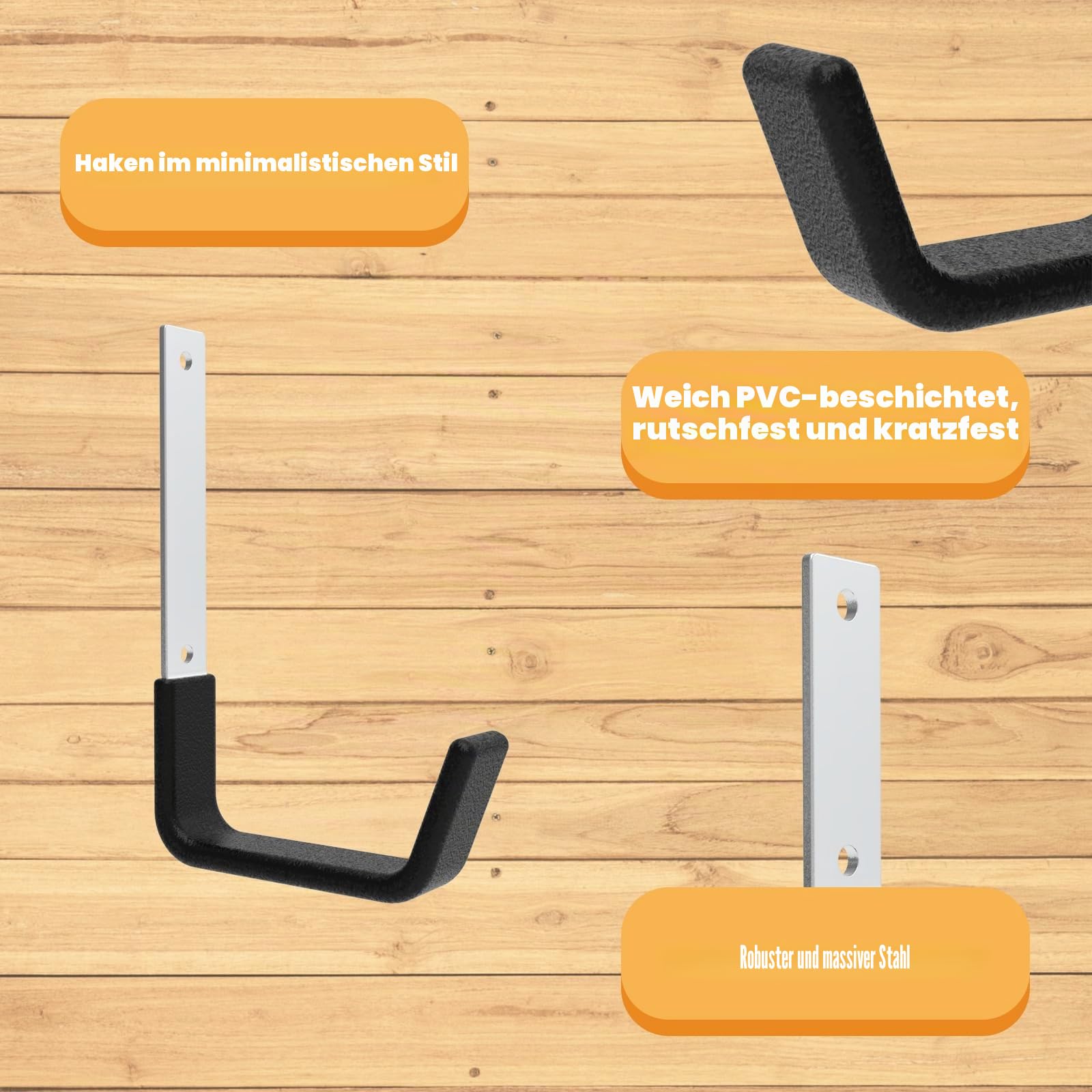 Robuste Haken für Garage, Aufbewahrung, Utility-Haken, Wandhalterung, Garagenhaken, strapazierfähig, Garagen-Wandhaken, Schlauchhalter, Leiterhaken, Laubgebläse-Aufhänger (2 mittlere)