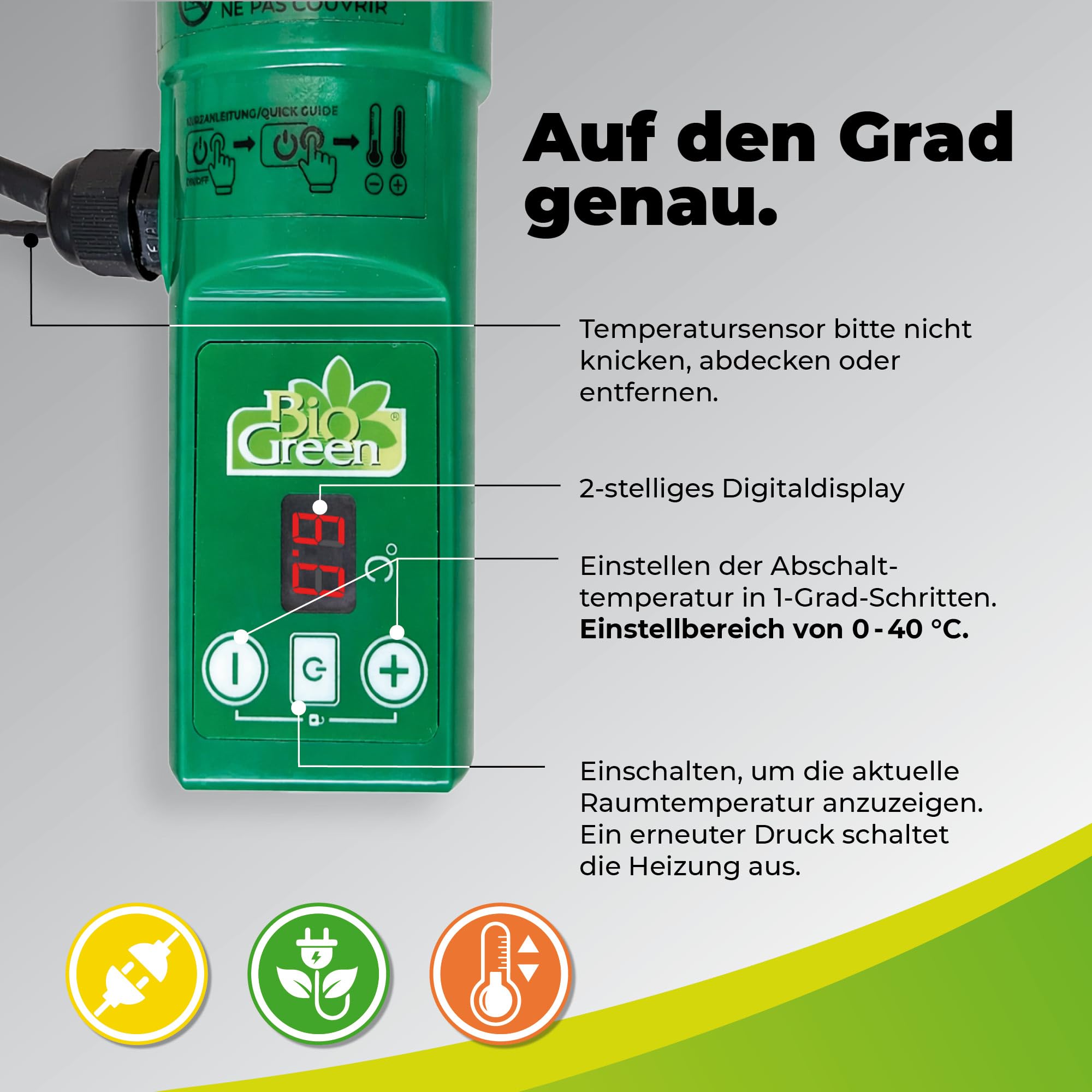 BioGreen elektrische Heizung für Gewächshäuser | Frostwächter inkl. Digitalthermostat | 135 W Gewächshausheizung mit Überhitzungsschutz | IP55