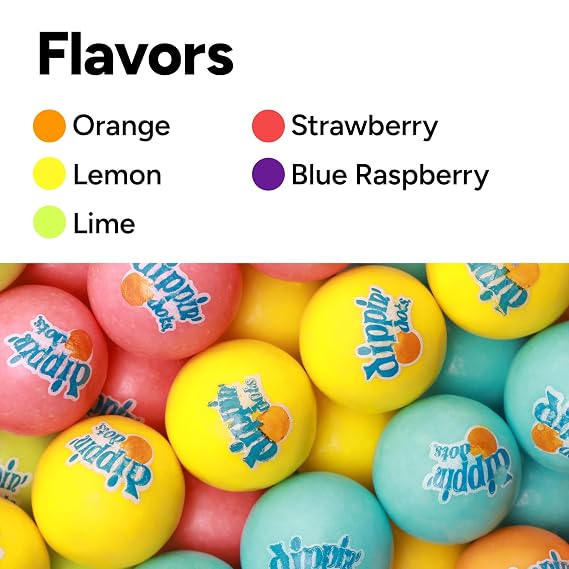 Chewing Bubble Gum Balls 1 Inch Gumballs with Dipping Dots Logo Candy Filled Center 1.3LB Vending Refill Baseball Double Bubble GumBall