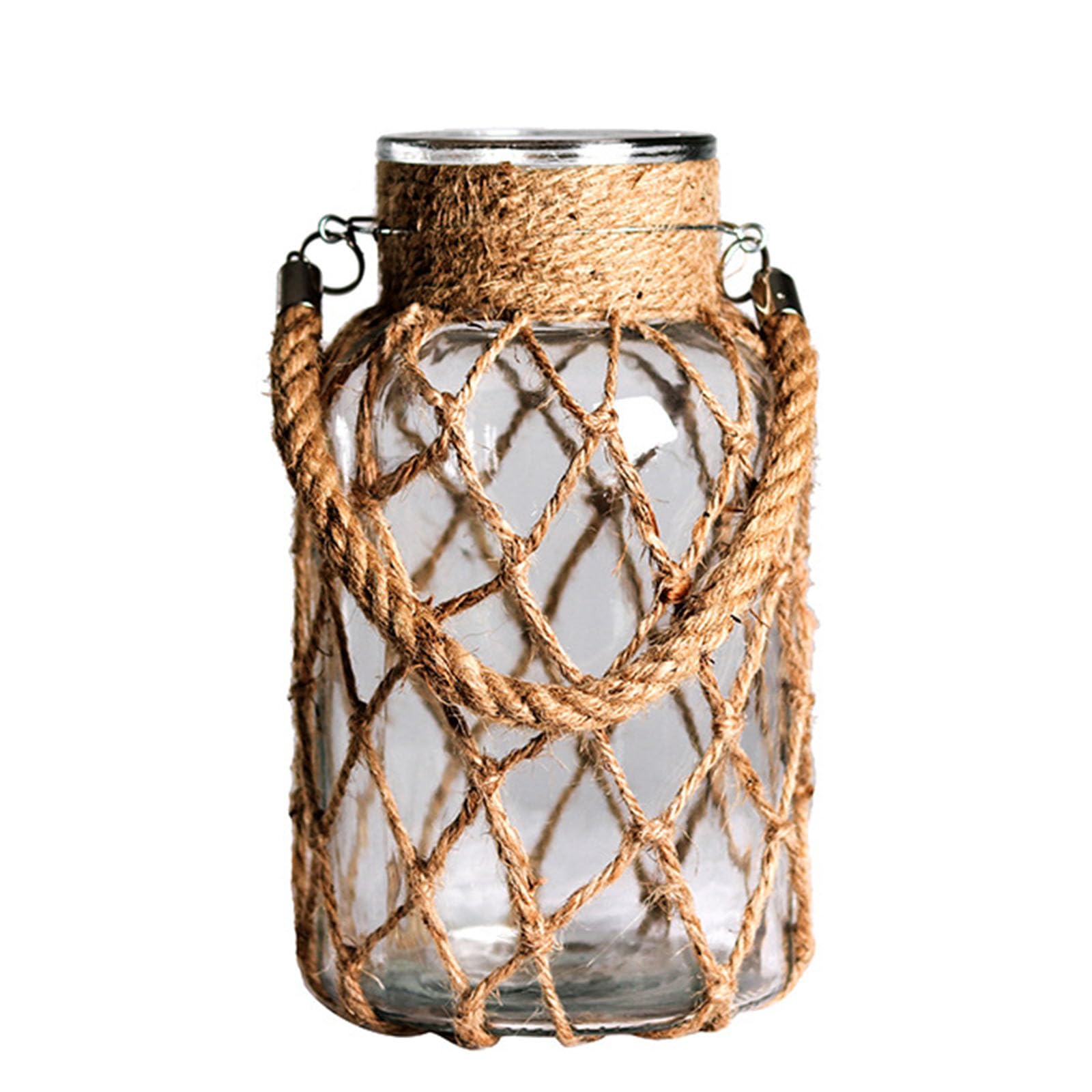 ZGFHLI Glass Flower Vase with Rattan Cover, Boho Glass Vase, Cotton Rope, Flower Bud Vase, Rattan Glass Vase, Cotton Fabric for Flower Arrangements, Table Decoration,B,M