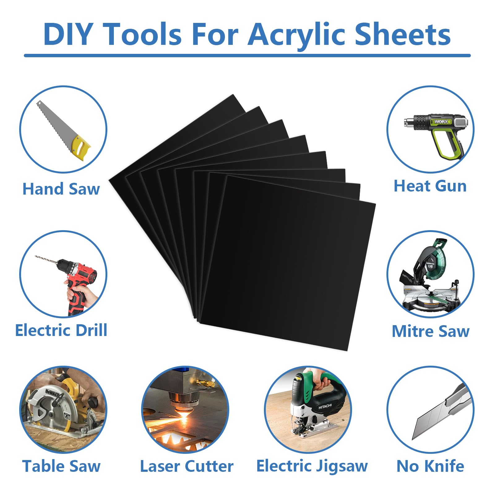 8 Pannelli In Vetro Acrilico Nero - 300x300x3 Mm, Con Pellicola Protettiva, Per Fai Da Te, Decorazioni E Display - Foto 11