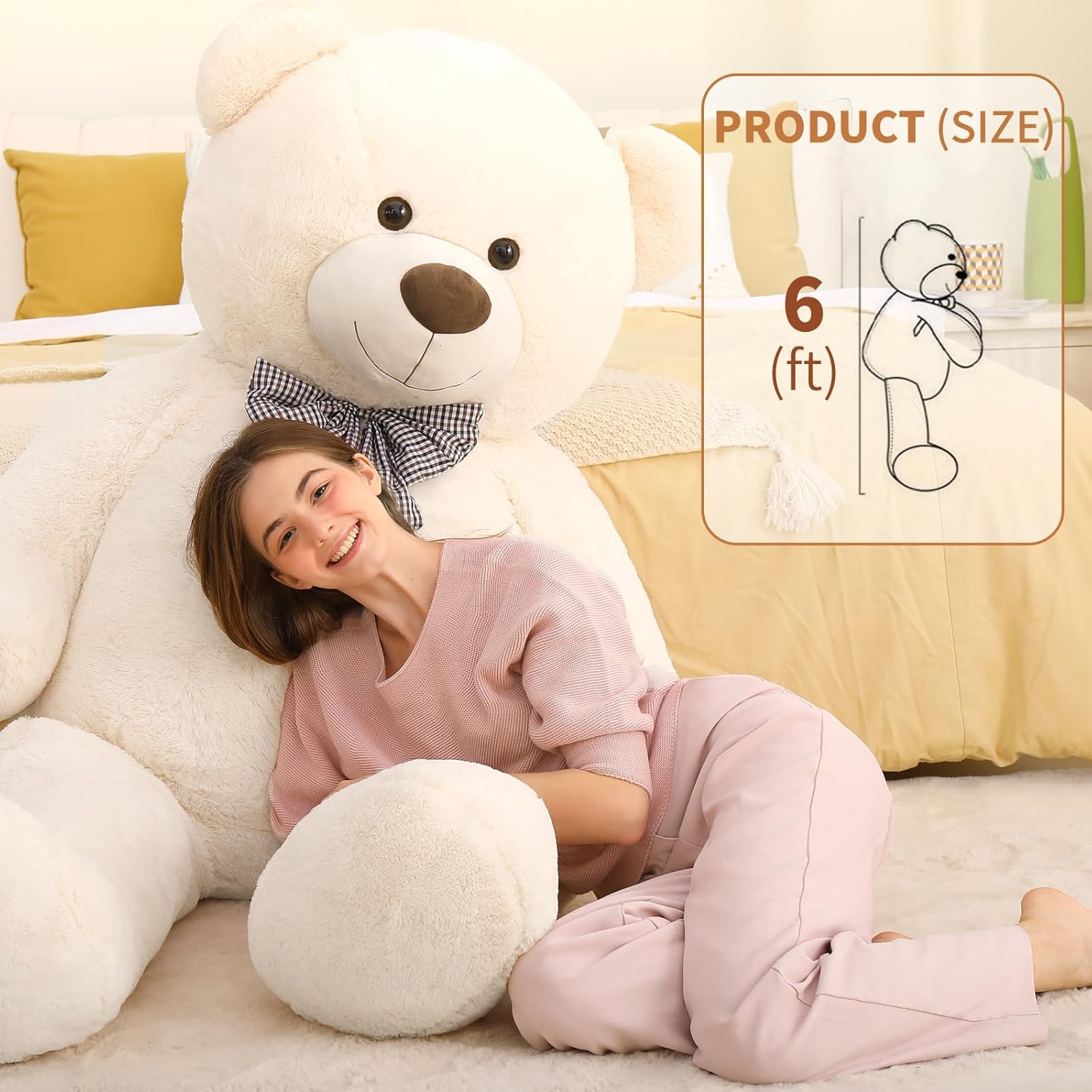 maogolan giant white teddy bear stuffed animal 6 feet,soft cuddly smiling face big life size valentines teddy bear plush gift for boyfriend girlfriend,brithday cream 6 feet