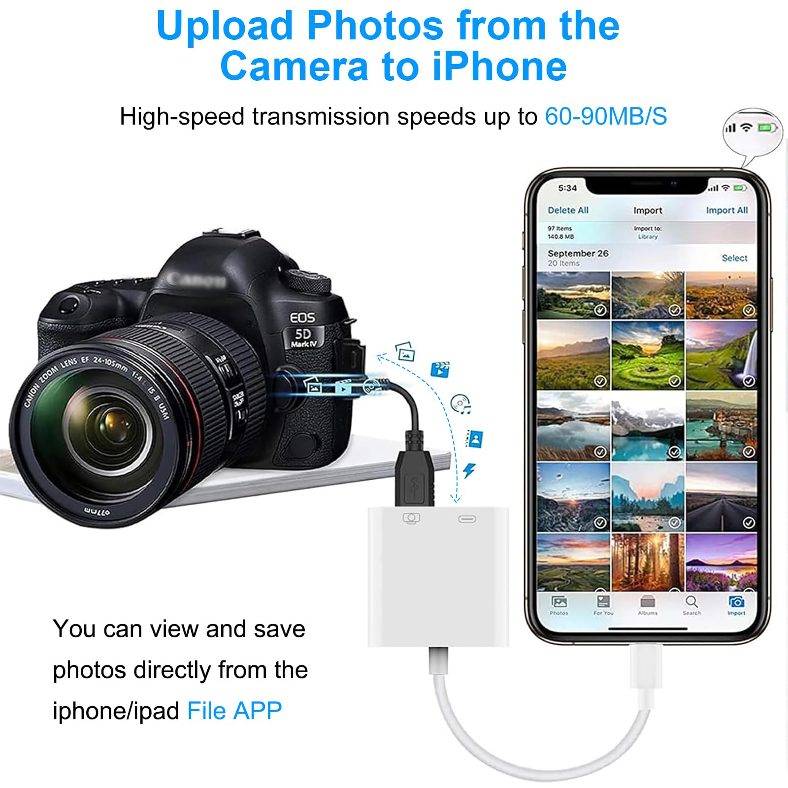 [Certificato Apple MFi] Adattatore Lightning a USB OTG per iPhone 14/13/12/11, Adattatore Fotocamera da Lightning a USB con porta di ricarica, Supporta U Disk, MIDI, lettore di schede, mouse, tastiera