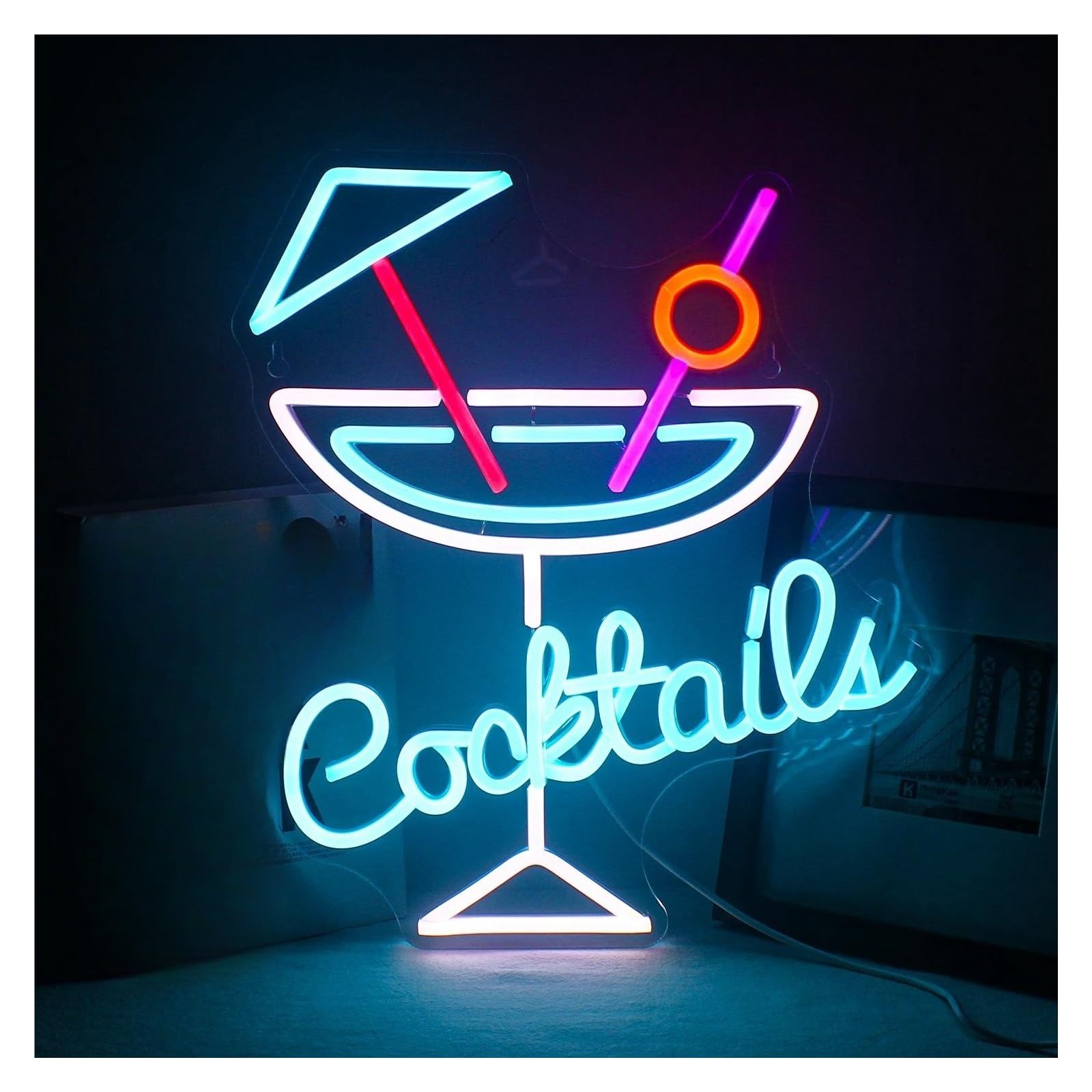 Luces de neón Letrero De Neón Para Cócteles, Alimentado Por USB, Para Bar, Club, Cafetería, Tienda, Fiesta, Decoración De Pared, 32.5x38.5cm