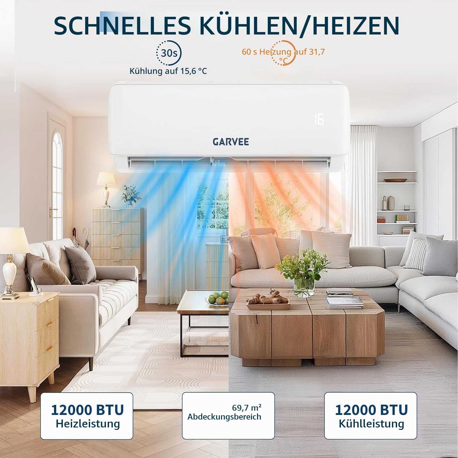 Klimaanlage Split, Inverter Klimagerät mit Kühlung und Heizung, Split Klimaanlage Wandmontage, 12000 BTU(3.5 kW), WiFi&App, Sehr Leise, R32 Kältemittel, Montagematerial, bis 100qm [Energieklasse A++]
