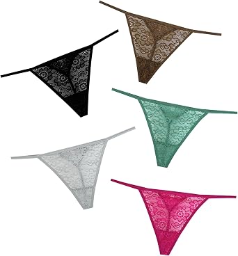 Womens G String Thongs Lace Low Waist Thong Panties 5 Pack XS-3XL | Garedob Womens G String Thongs Comfortable Lace Sexy Low Waist Thong Panties 5 Pack-Size XS-3XL