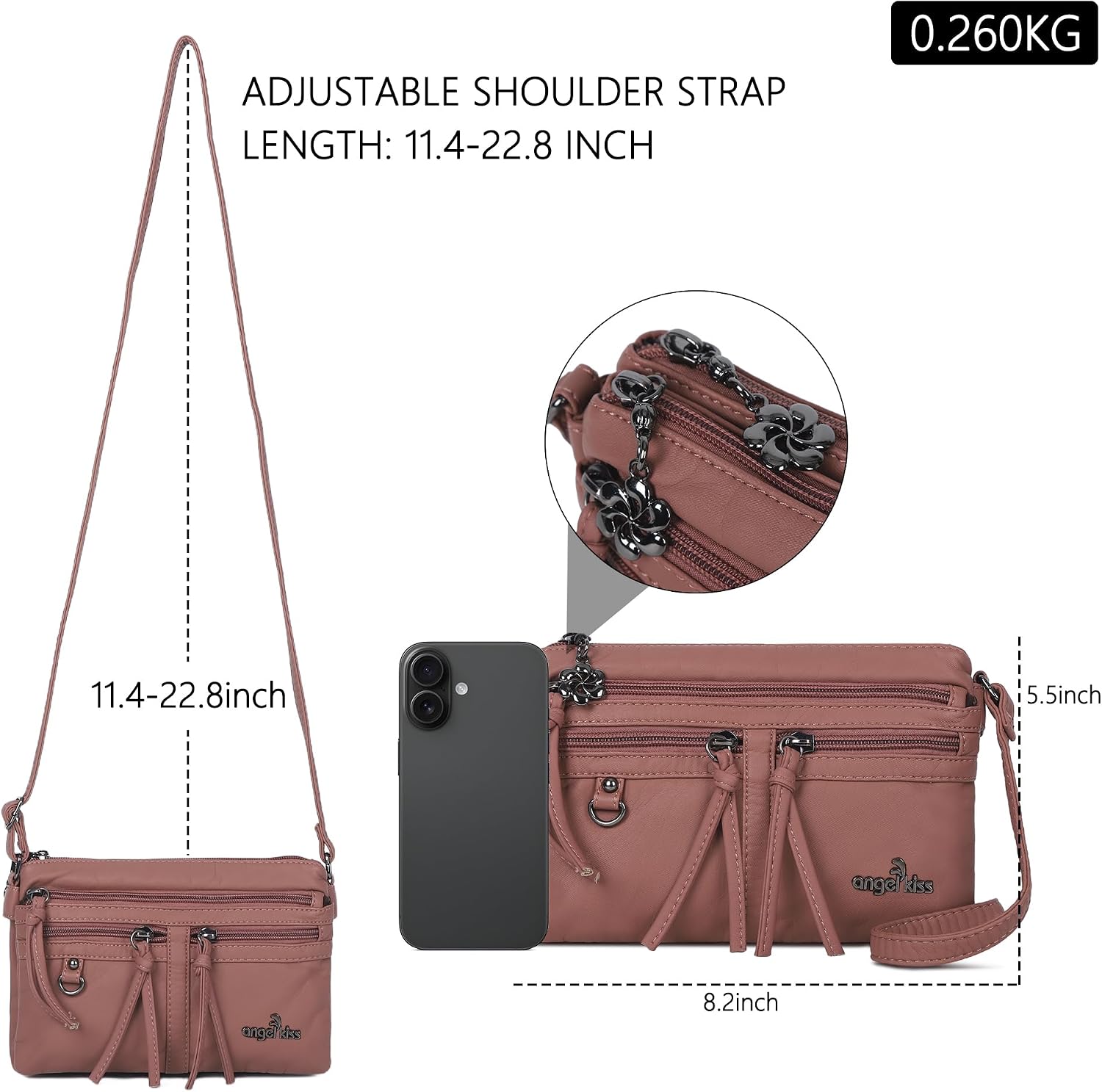 Angel Kiss Small Crossbody Bag for Women Leather Crossbody Purse Triple Compartments Cell Phone Purse Shoulder Bags for Women image 4