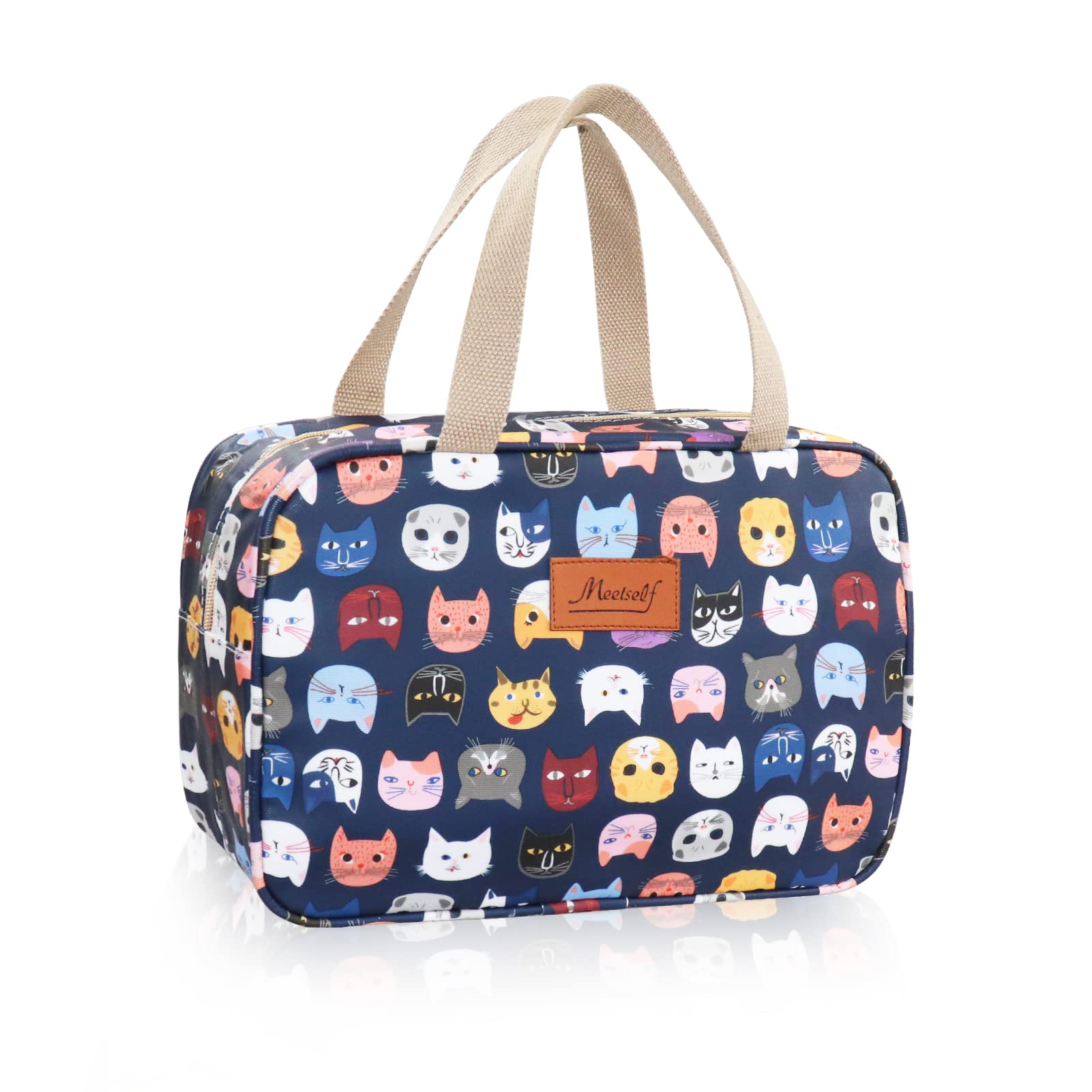 Grantop Neceser de mano para colgar cosméticos, bolsa de almacenamiento de baño para mujeres, niñas y mujeres, Mini cabeza de gato, Bolsa de animales