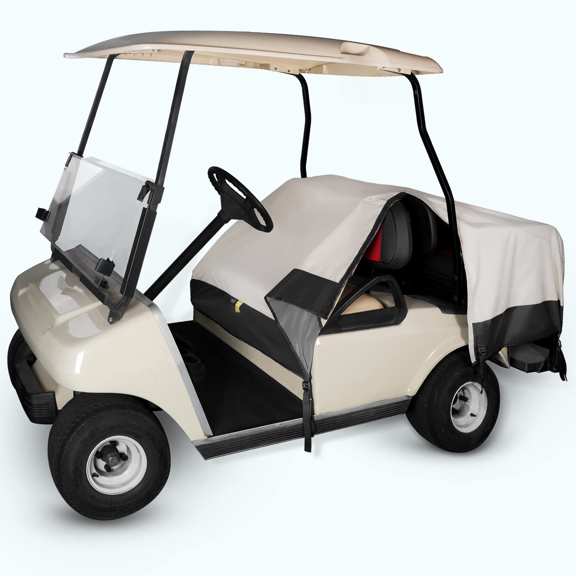 10L0L Wodoodporne pokrowce na wózek golfowy, 2 pasażerów, pyłoszczelne, uniwersalne, kompatybilne z Yamaha, EZGO, samochód klubowy, wiatroszczelne, na zewnątrz, na każdą pogodę, pełny pokrowiec na wózek golfowy