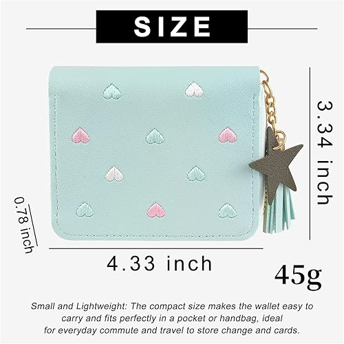 Vista 2 de Cartera para mujer, de piel sintética, tarjetero con colgante de estrella, cartera de color sólido, Azul, Moda