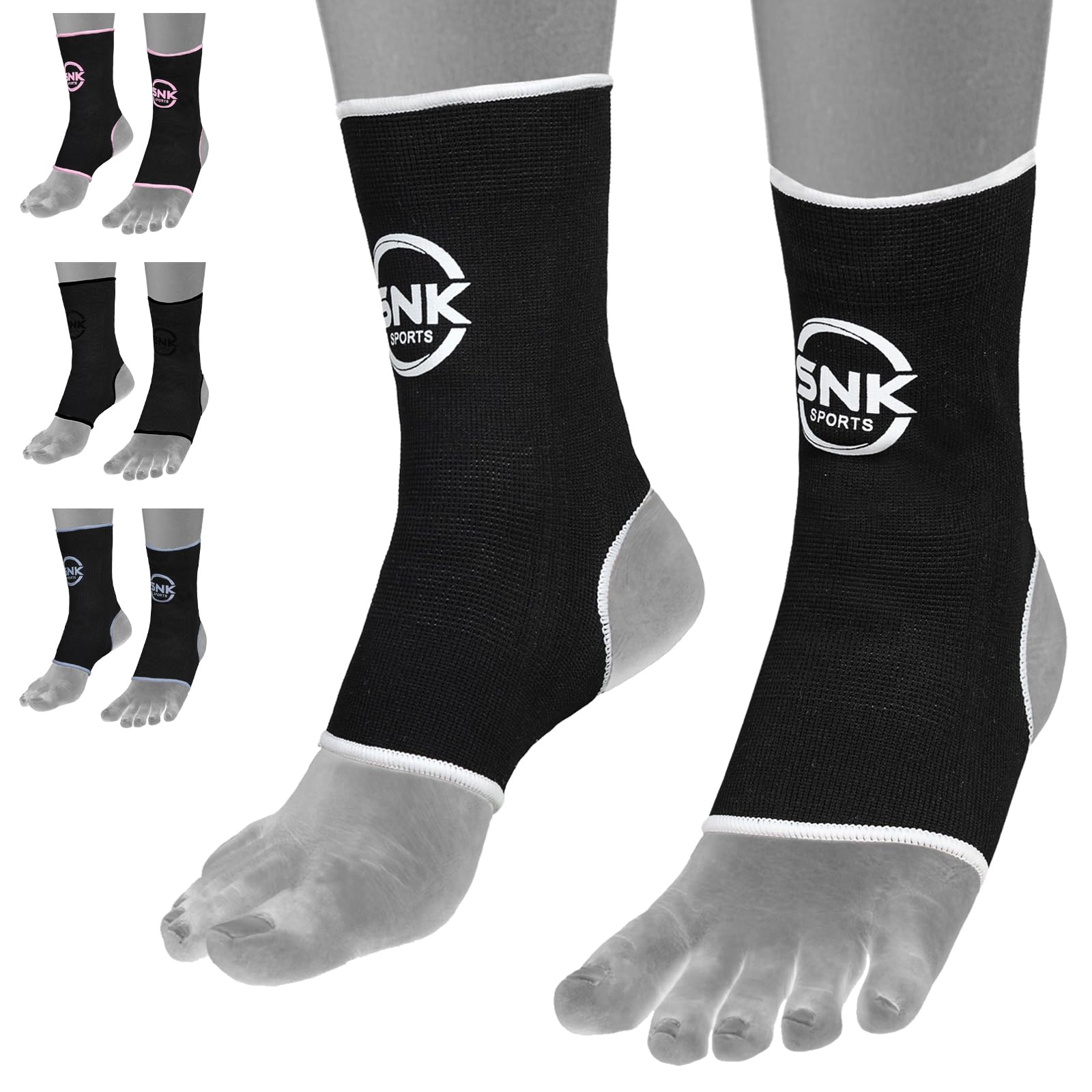 SNK Sports Muay Thai Ankle Wrap for Martial Arts – Durable and Reliable Boxing Gear – Ankle Wrap for Kick Boxing, MMA & Combat Sports (White, S/M)
