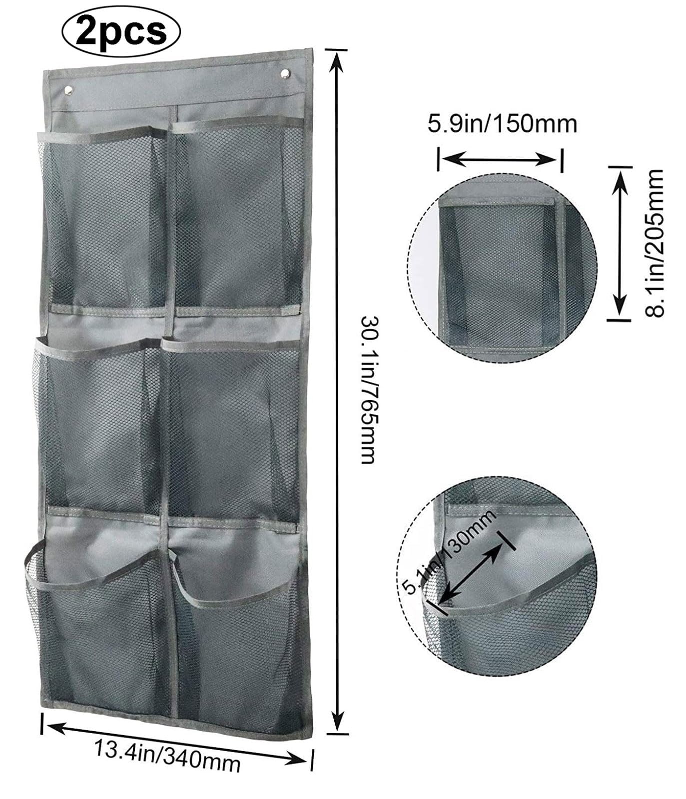 Pack of 2 Over the Door Organiser for Shoes with Hooks, Over the Door Shoe Organiser, with 6 Pockets - Image 2