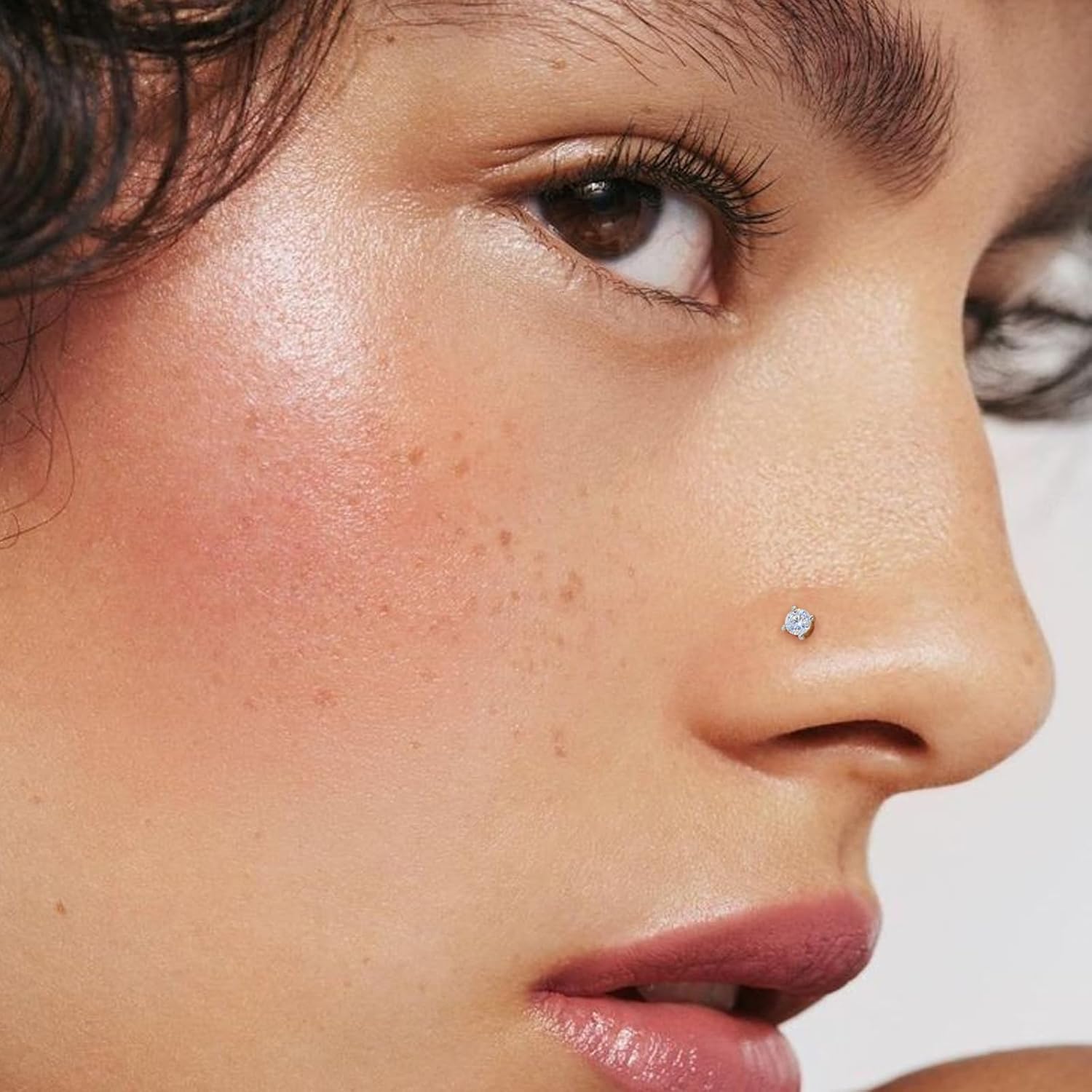 14K Gold L Shape Moissanite Nose Ring Studs, 18G 20G Nose Rings Piercing Jewelry for Women Men