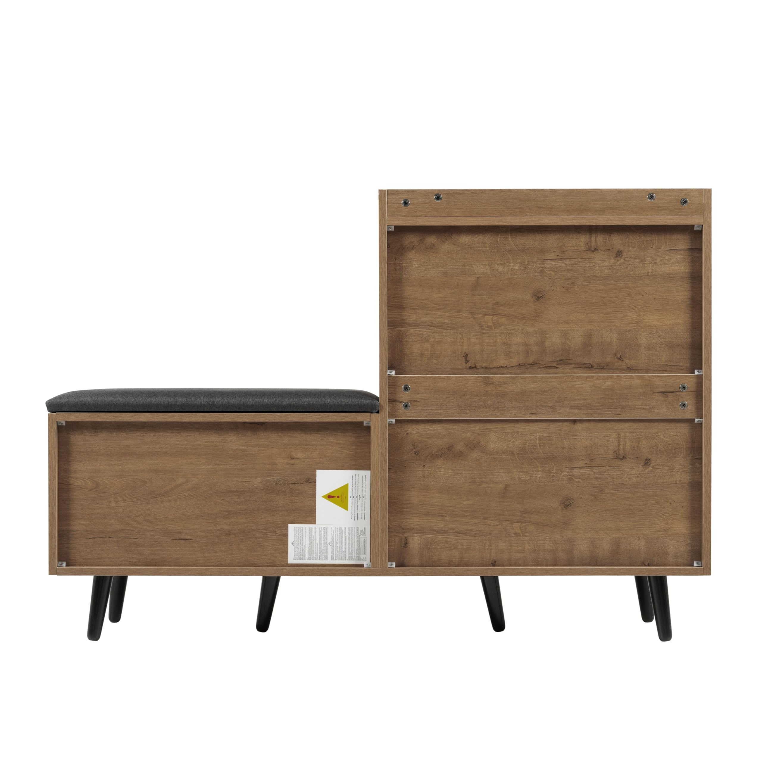 Zapatero moderno, 120 x 34 x 82,8 cm, equipado con cuatro puertas de almacenamiento, asas de metal asimétricas (color madera)