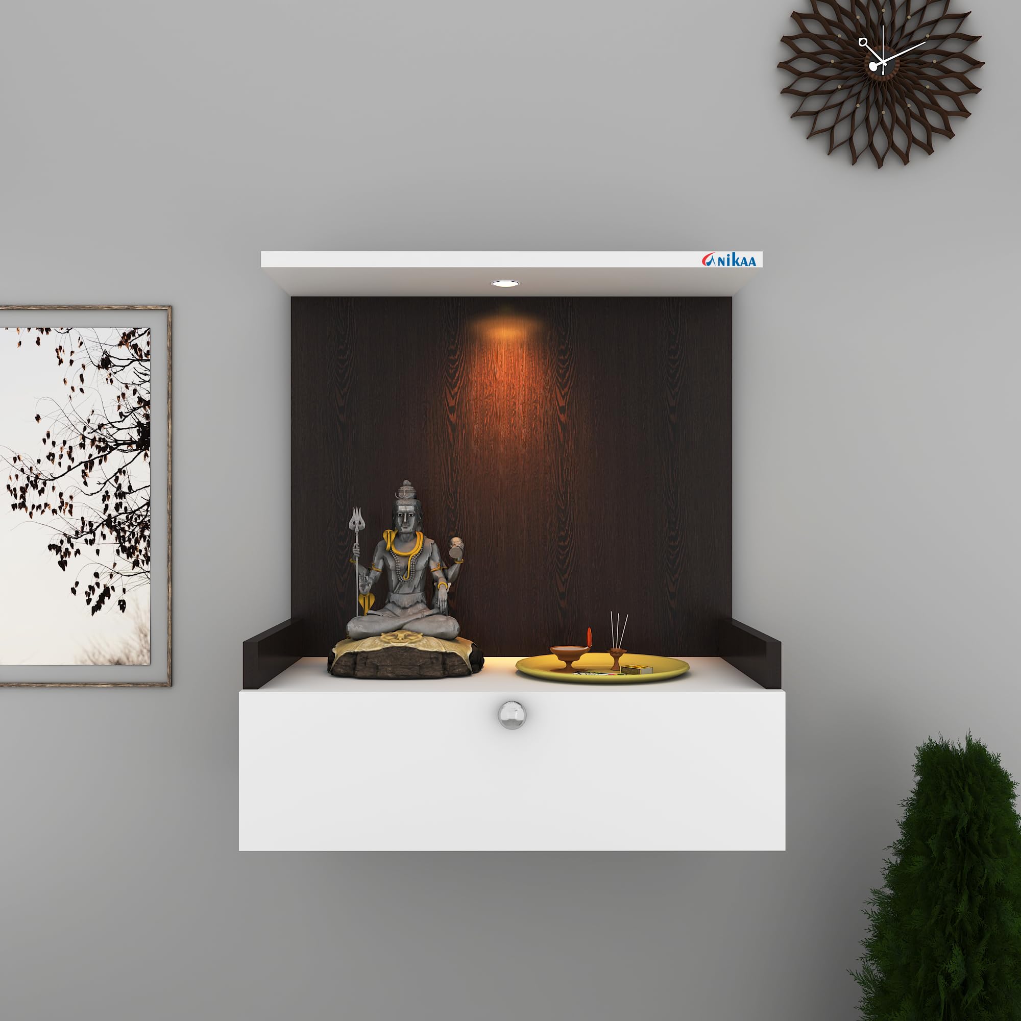 Anikaa Rivine LED Light Wall Temple Shelf Mandir Shelf Puja Stand Pooja Shelf for Office & Home Decoration - (Wenge/White) D.I.Y