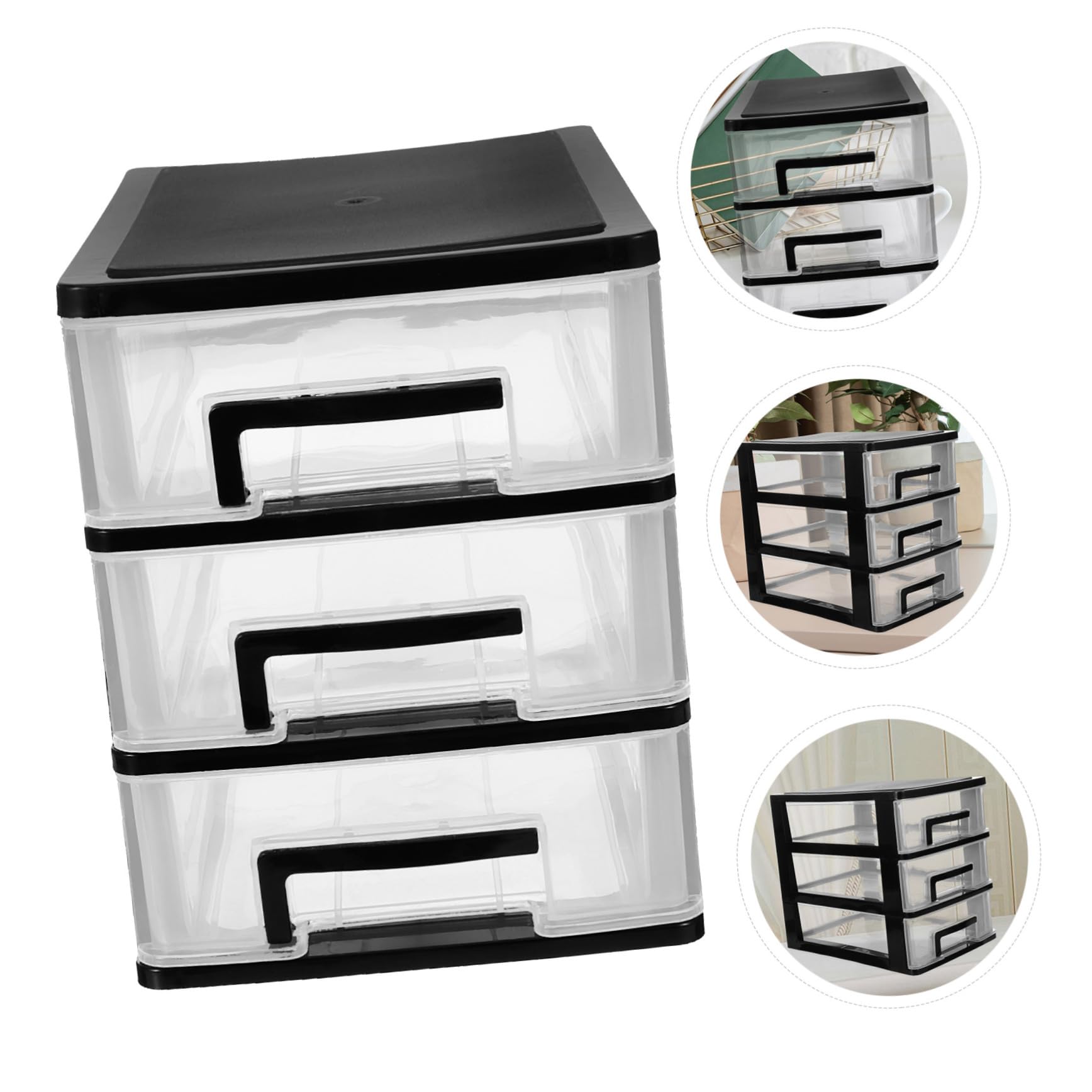 iplusmile Cassettiera da Scrivania in Plastica Nera 3 Cassetti Trasparenti, Organizer Multifunzione Compatto per Camera da Studio e Ufficio, Design Semplice e Pratico