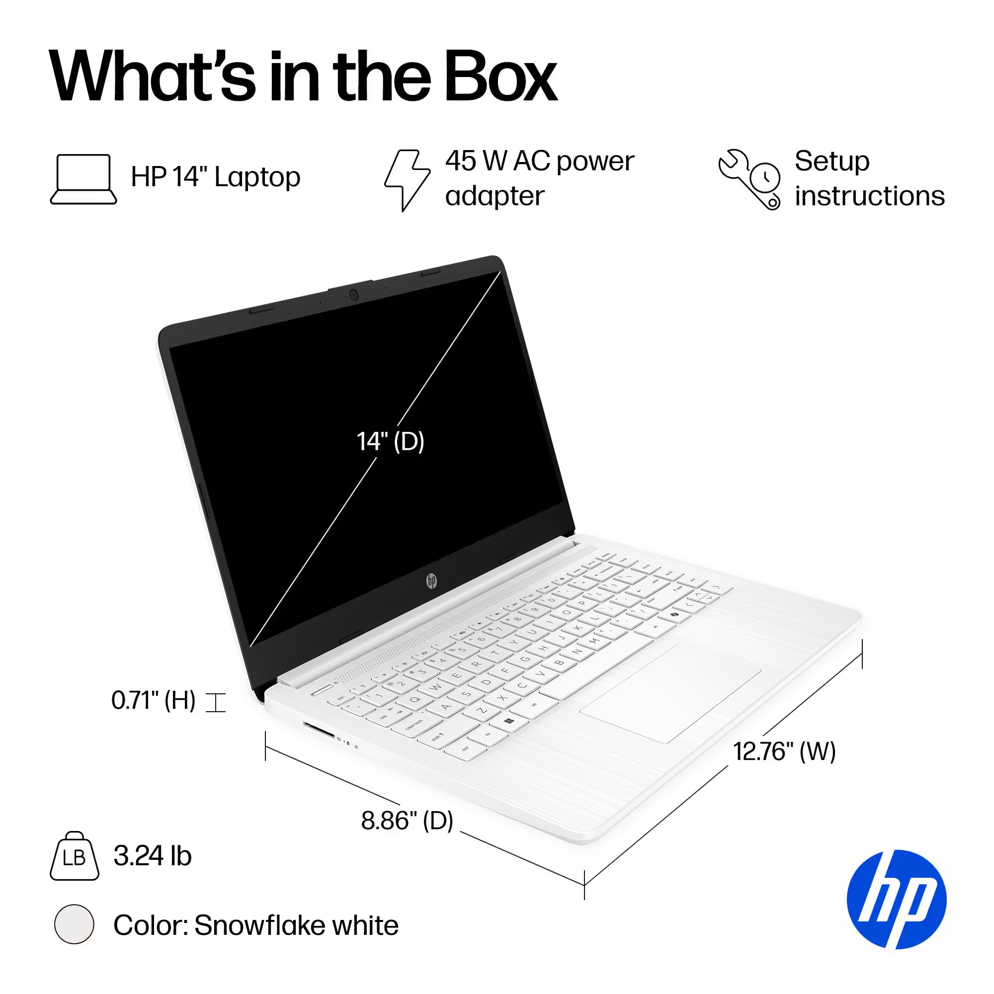 HP 14" Laptop Thin and Light for 2026 Student Business with Office Suite, Copilot AI, Intel CPU Up to 2.8GHz, 16GB RAM, 628GB Storage (128GB SSD+500GB Ext), WiFi 6, Win 11 Pro, MarxsolAccessory, White — view 9