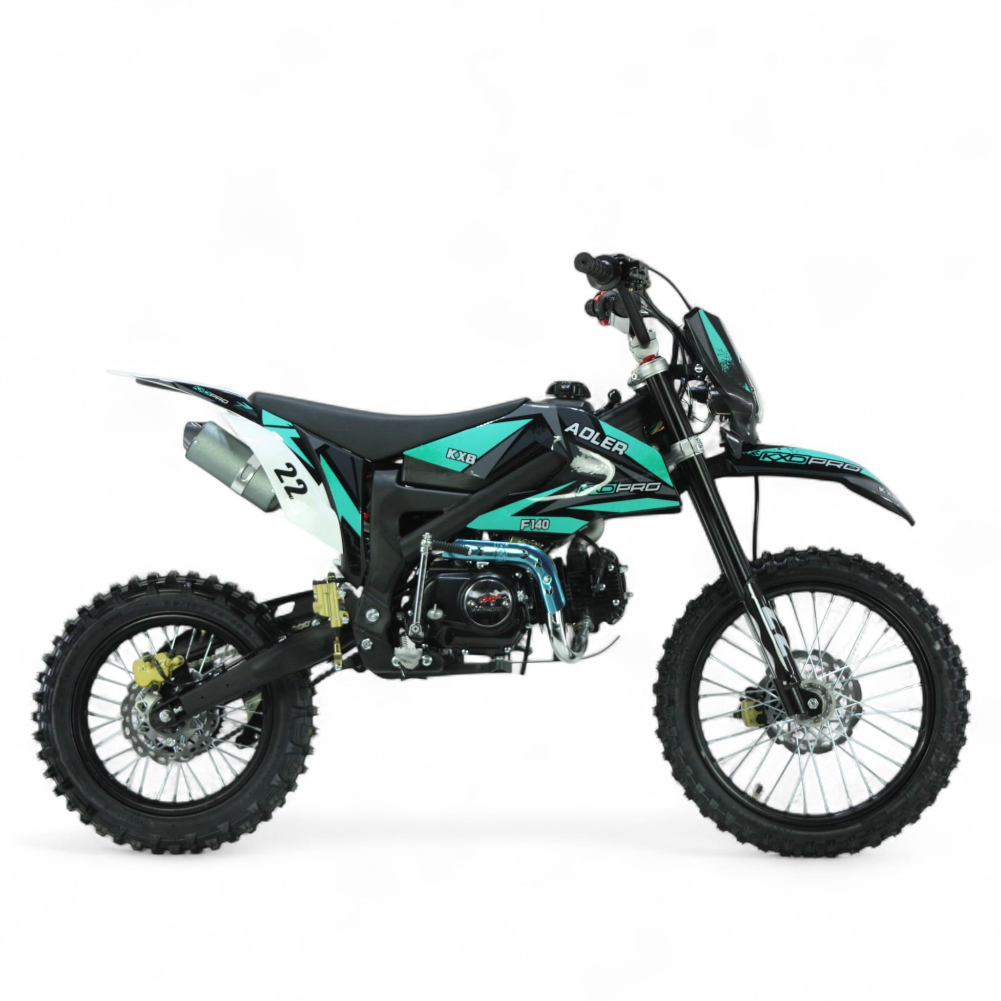 KXD 612 Adler 140CC 17″ 14″ Adler 140ccm Dirt Bike Cross Bike E&K Motor Bike mit Scheinwerfer Cross Bike Offroad-Power Motor 90 km/h Türkis