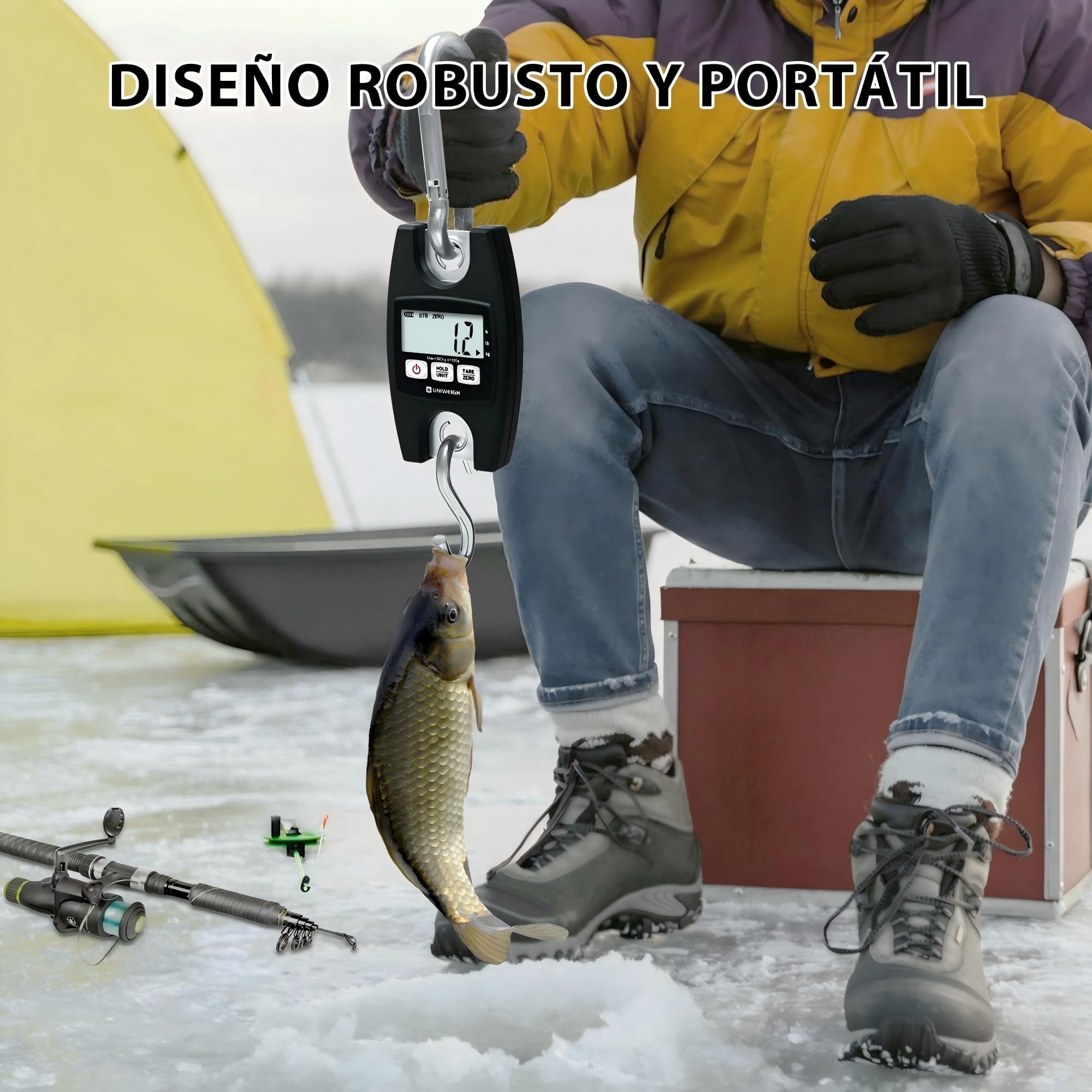 UNIWEIGH Báscula Colgante Digital 660lb/300kg, Bascula Industriales con Ganchos,Básculas de Equipaje con LCD/Funciones de Retención/Tara para Pesaje,Granja Caza,Pesca al Aire Libre,Maletas(Negro)