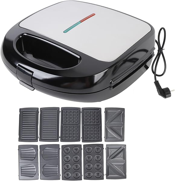 6 W 1 Mini Waffle Maker z Zdejmowanymi Płytami, Bezsterem Panini Press Grill i Donuts Nut Maker Waffle Iron Set, Sandwich Maker Press Grilled Cheese na śniadanie Dom (Wtyczka UE