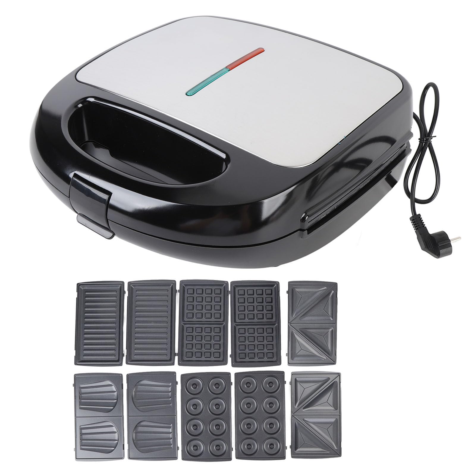 Annadue Macchina 6 in 1, Piastre Antiaderenti Rimovibili, Macchina Elettrica Multifunzione per la Colazione per Ciambelle, Panini con Bistecca Fritta, per Pane con Biscotti Alle Noci (Spina europea