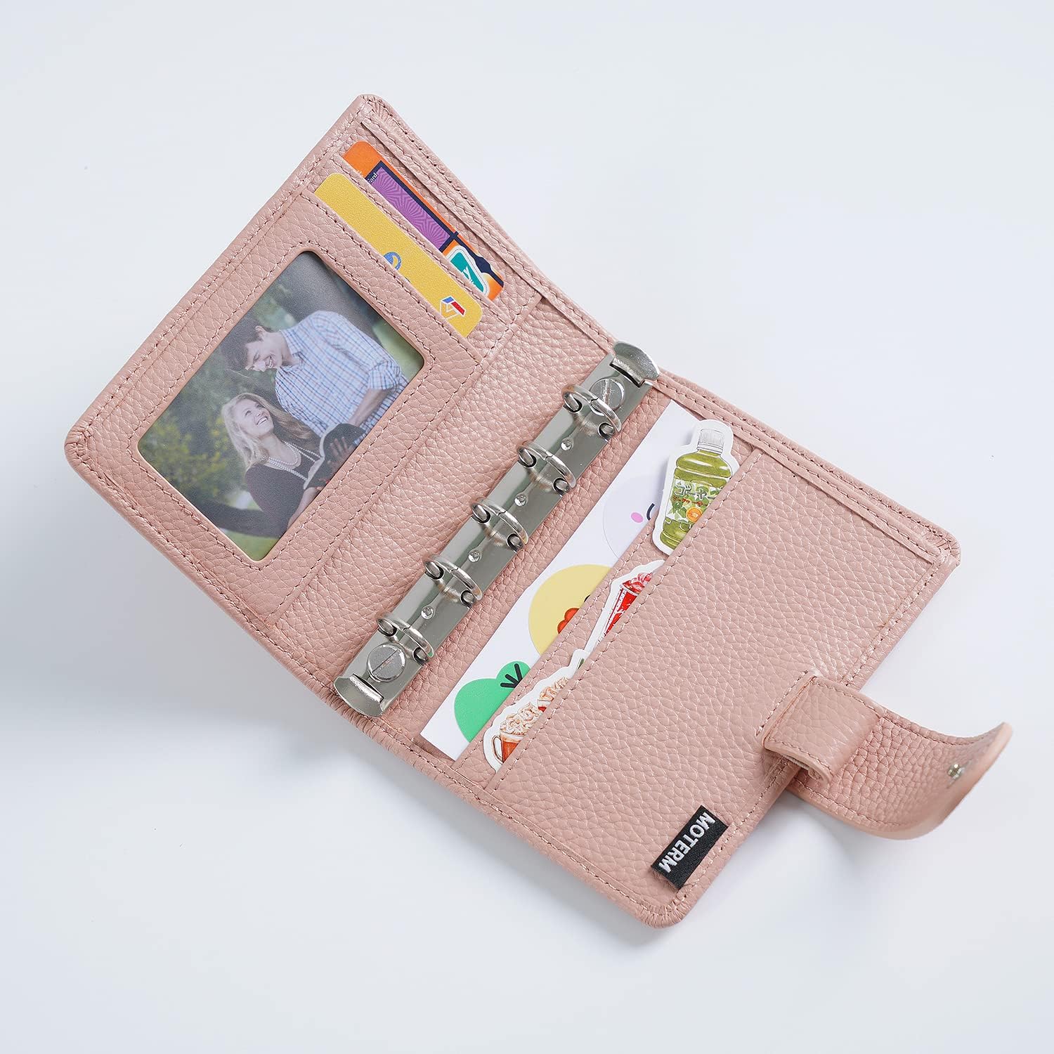 Moterm A8 Regular Rings Planner - Genuine Leather Binder Organizer Wallet (Pebbled-Dusty Rose, 15mm Ring)
