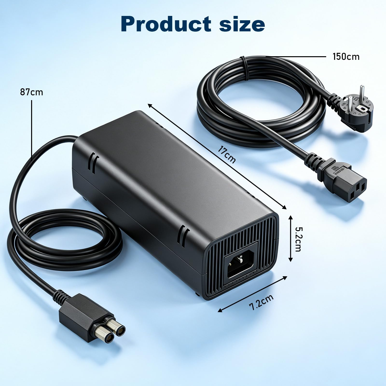 Cavo di alimentazione per Xbox 360 Slim, alimentatore con cavo di alimentazione per Microsoft Xbox 360 Slim, alimentatore di rete, cavo di alimentazione universale, Xbox 360 Slim, indicatore LED AC