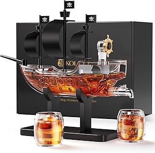 Kollea Birthday Gifts for Men Dad, Piratenschiff Whisky Dekanter Set mit 2 Gläsern, Spirituosenspender für Home Bar, lustige Geschenkideen für ihn, Freund, Jubiläum, Seemann & Kapitän