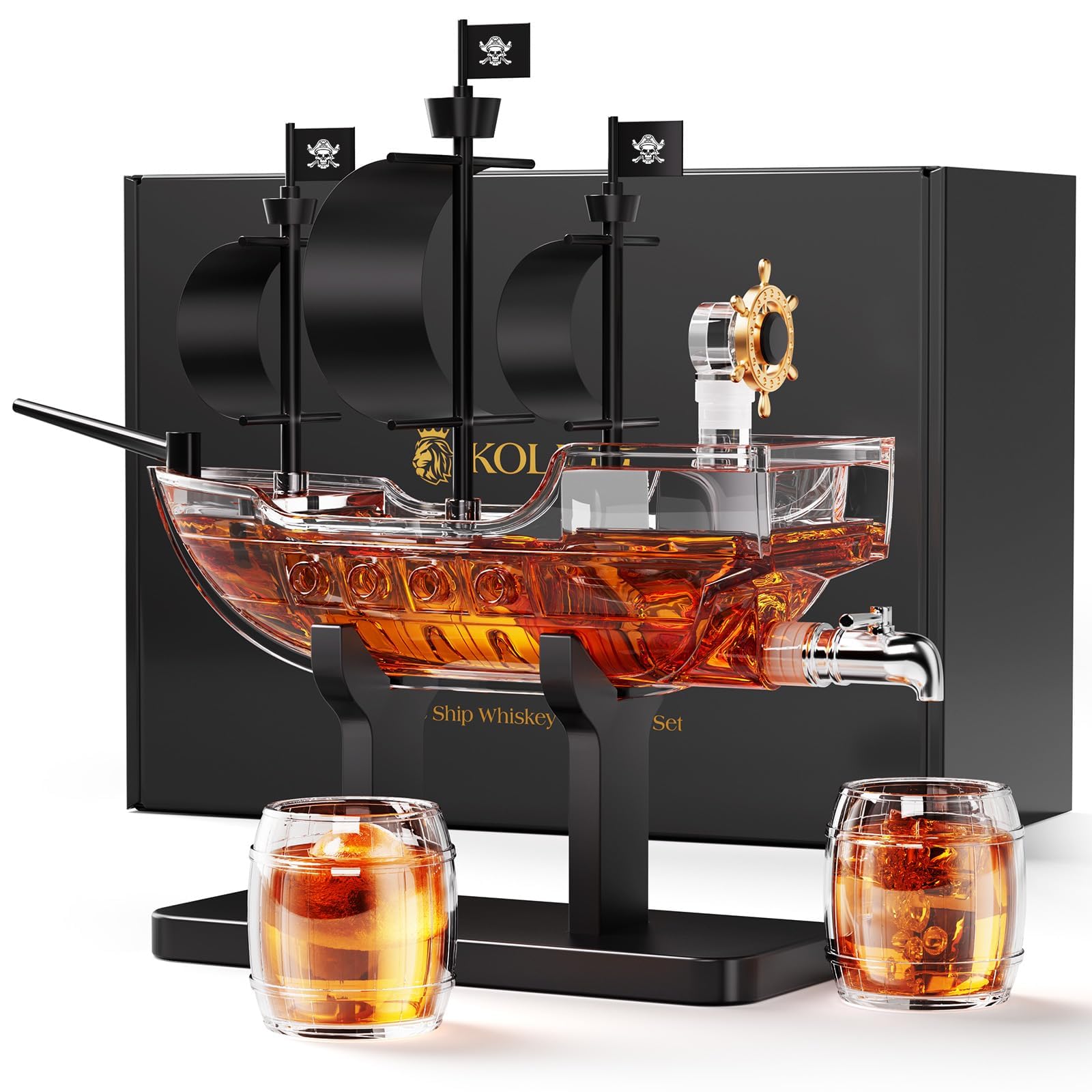 Birthday Gifts for Men Dad, Kollea Pirate Ship Whiskey Decanter