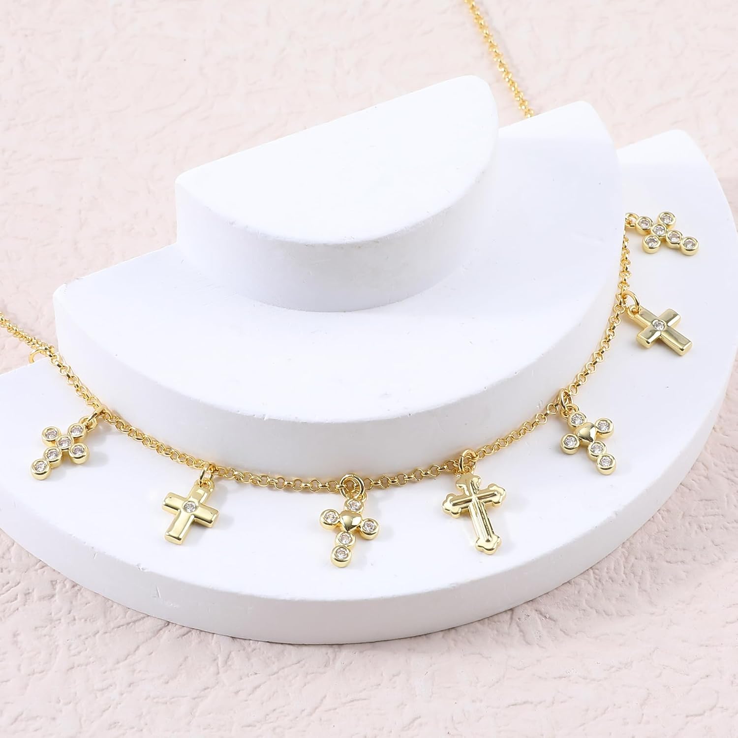 MOONWALTZ Gold Charm Necklace for Women 14K Gold Plated Cute Cubic Zirconia Rainbow Flower North Star Love Heart Cross Pendant Necklace Adjustable Chain Trendy Party Jewelry Gift for Women - Image 6