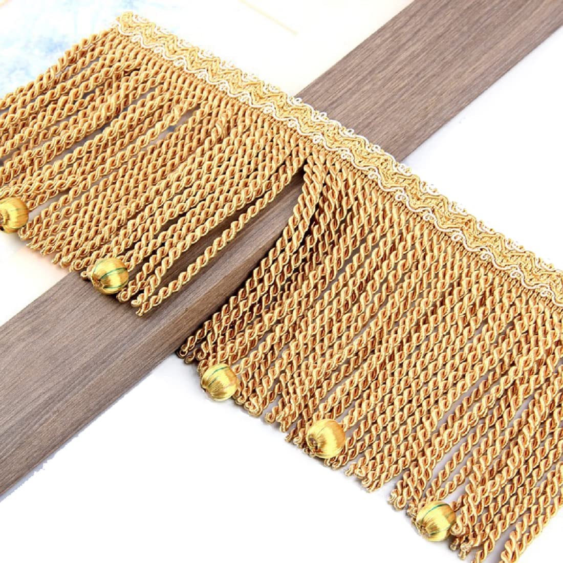 AHANDMAKER 10 Yards Rideau Franges Bullion Frange Garniture Beige - Tissu Coton Élégant Pour Décoration