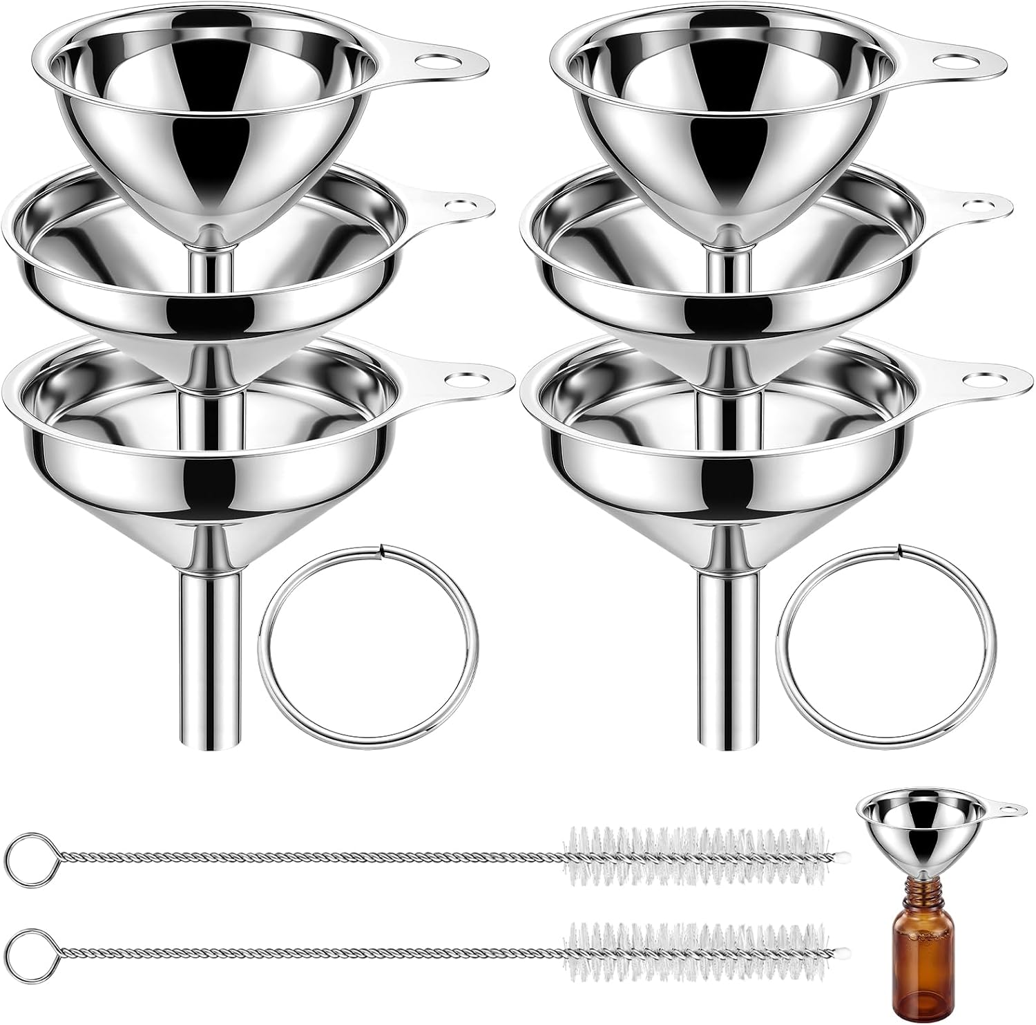 Mifoci 6 Pcs Stainless Steel Funnels for Kitchen Use Filling Bottles 3 Size