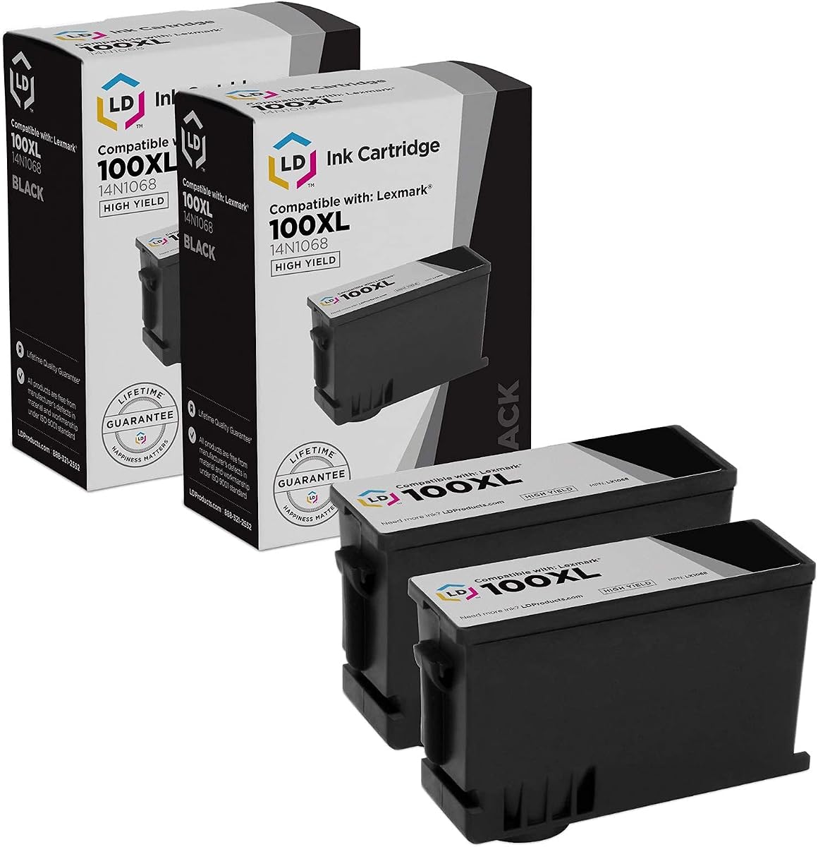 LD Products Reemplazo de tinta compatible para Lexmark 14N1068 (negro, 2 unidades)