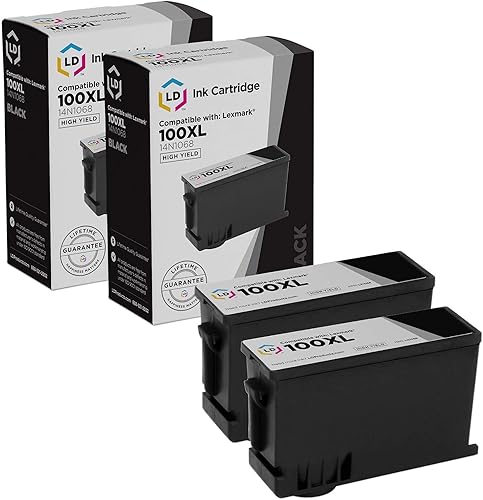 LD Productos compatibles #100XL 14N1068 Lexmark 100xl Cartuchos de tinta negra de alto rendimiento (negro, paquete de 2) para uso con S301 S305 S605