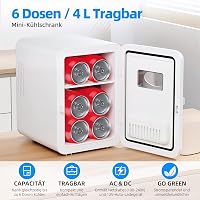 Vexloria 4 literes mini hűtőszekrény 6 dobozhoz, 220V/12V, fehér 5