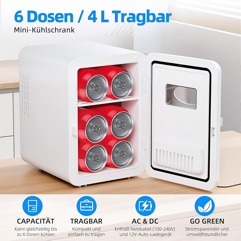 Vexloria 4 literes mini hűtőszekrény 6 dobozhoz, 220V/12V, fehér