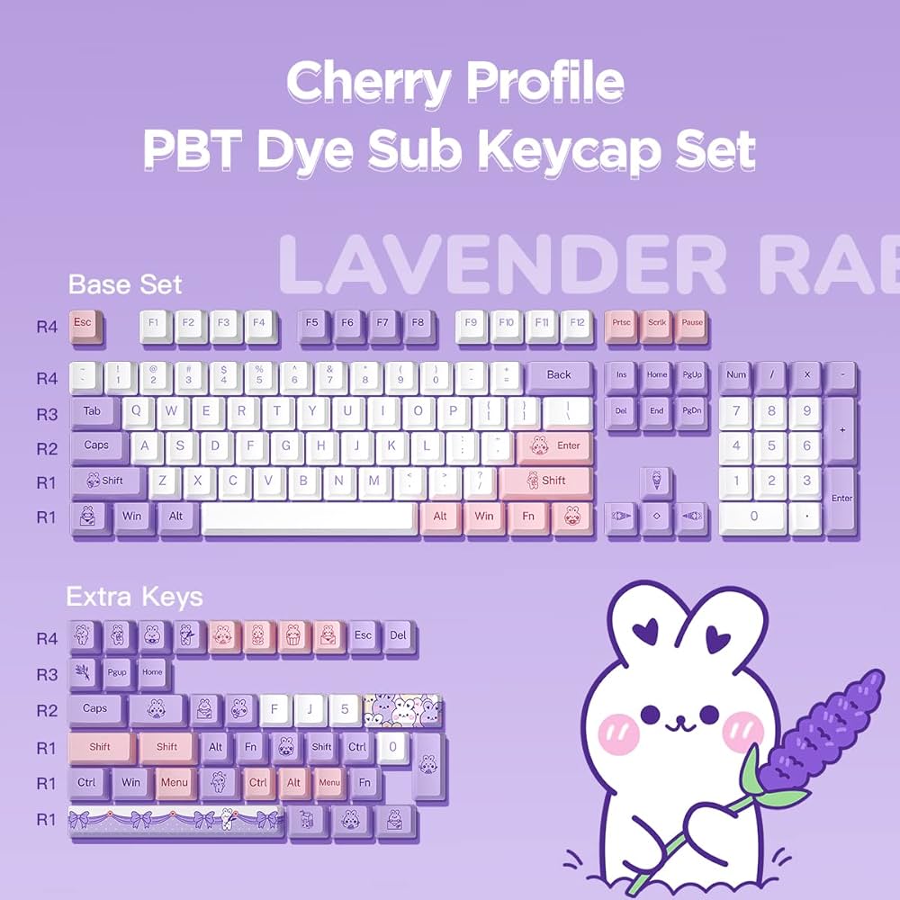 Amazon.com: YUNZII Lavender Rabbit Dye Sub PBT Keycaps,140