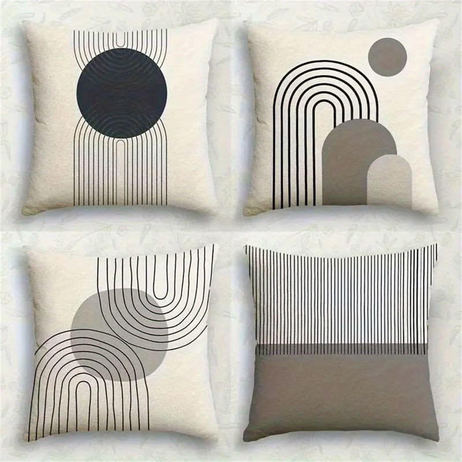 QiHon Cushion Covers 60x60 cm Set of 4 Stripes Black Linen Square Pillow Cases 24x24 inch Modern Decorative Throw Pillow Covers for Sofa Couch Bedroom Home Office with Invisible Zipper
