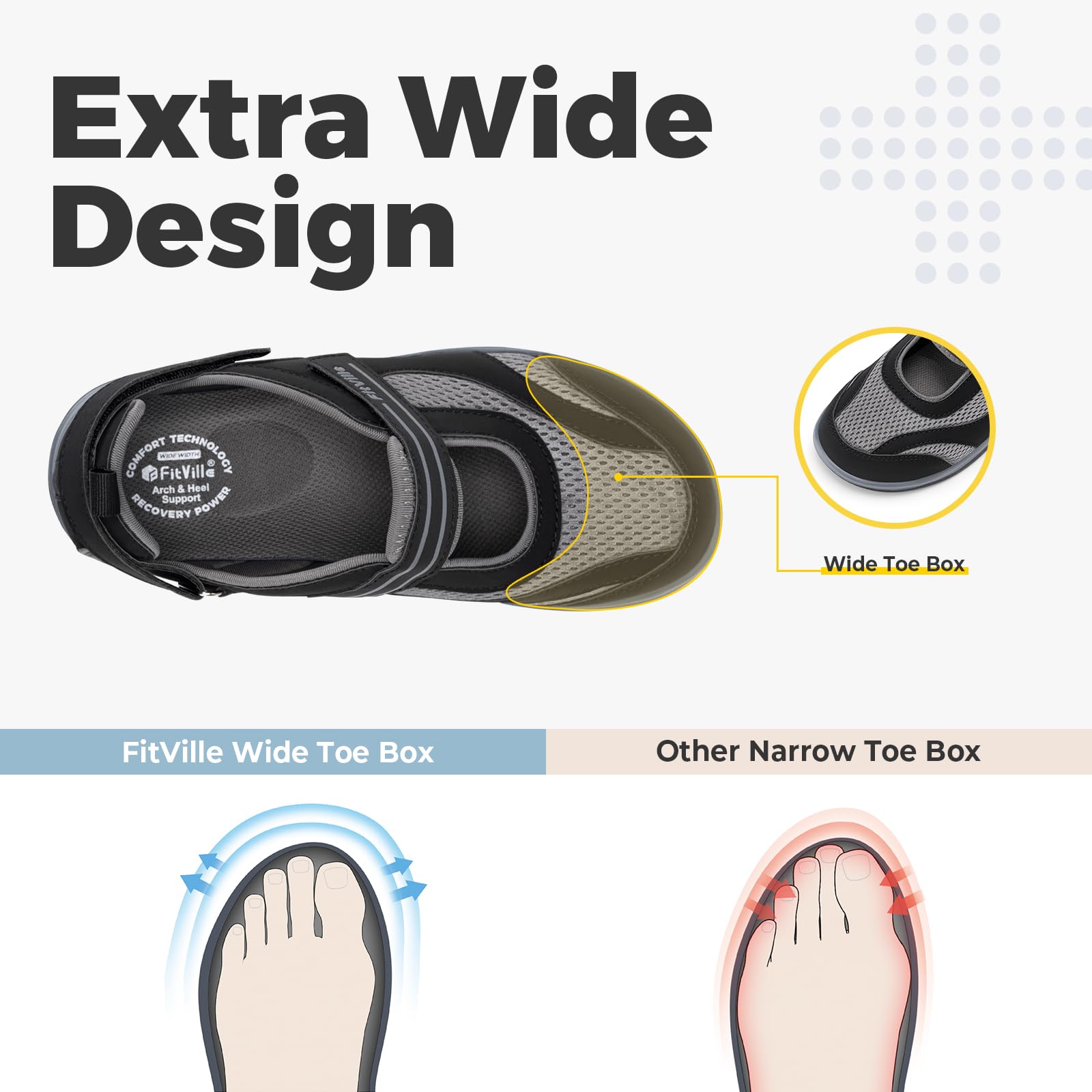 FitVille Scarpe Donna per Piedi Larghi Sandali Comodi e Traspiranti Scarpe da Passeggio con Supporto dell'Arco Plantare