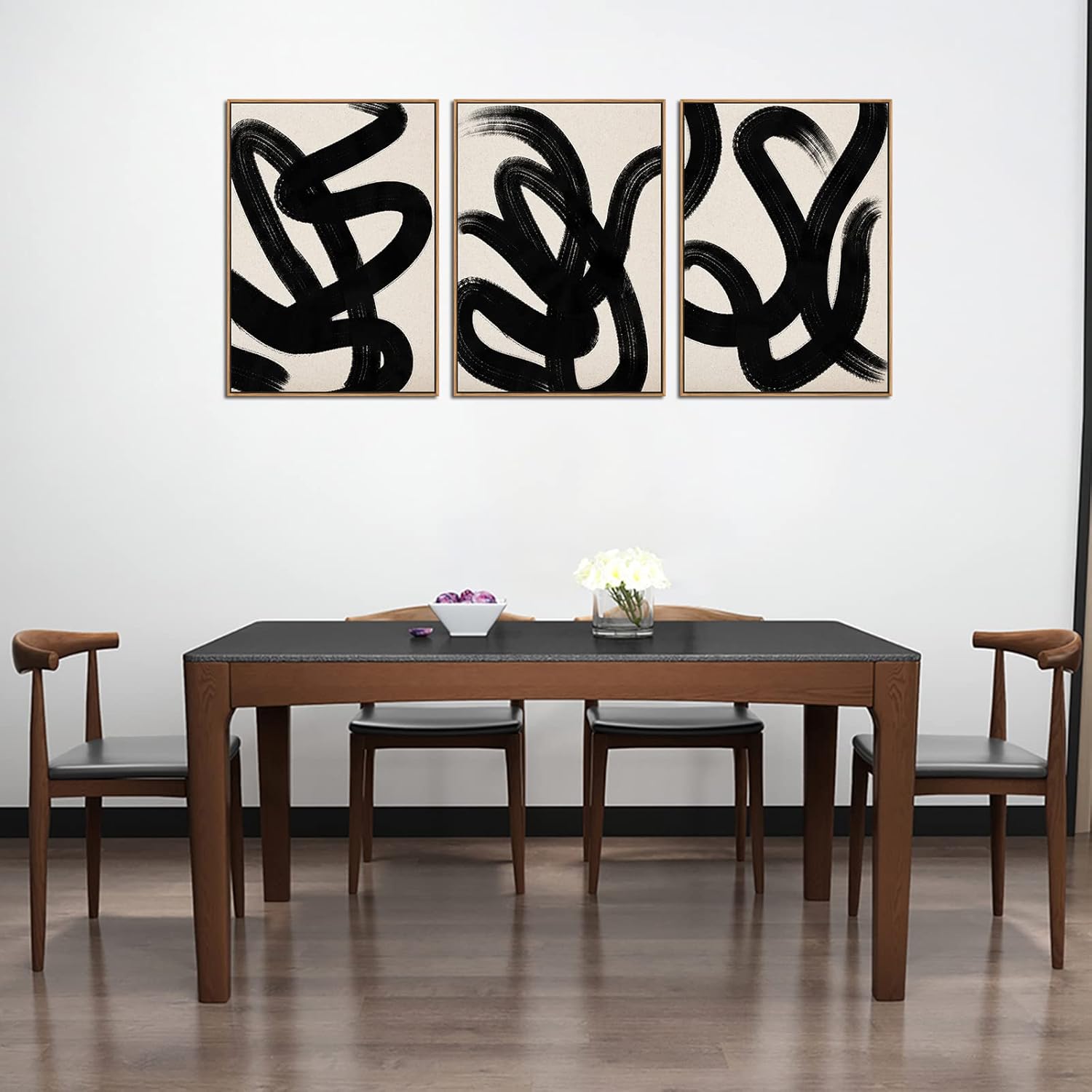 Framed Wall Art Canvas Set Abstract Lines Pictures Modern Mid Century Boho Wall Decor Minimalist Abstract Black Stroke Lines Canvas Painting Artwork Living Room Bedroom Home Office 20x28x3 Natural