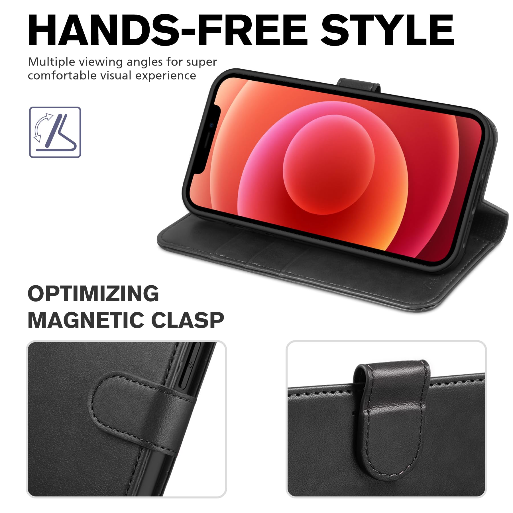 TUCCH Custodia per iPhone 12/12 Pro Cover Antiurto Pelle Sintetica Portafoglio Magnetica Flip con Chiusura RFID Blocco Tasca Carte Portacellulare Compatibile con iPhone 12/12 Pro (6,1" 2020), Nero