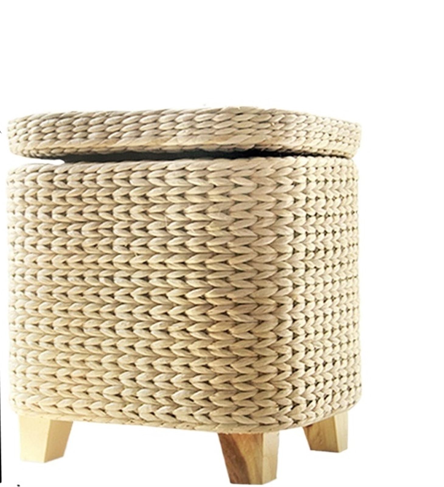 Rattan Laundry Basket Laundry Chest Seat Padded Honey Hallway Bench Storage Box with Lid Bathroom Stool Stool Laundry Hamper Seat Chest Natural