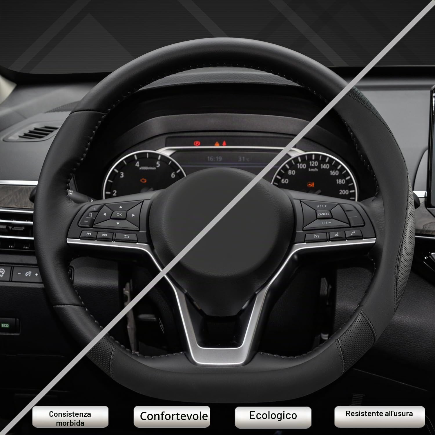 GIANT PANDA Coprivolante per Nissan, a forma di D, per Qashqai,Juke​,X-Trail,Leaf​(nero, misura standard)