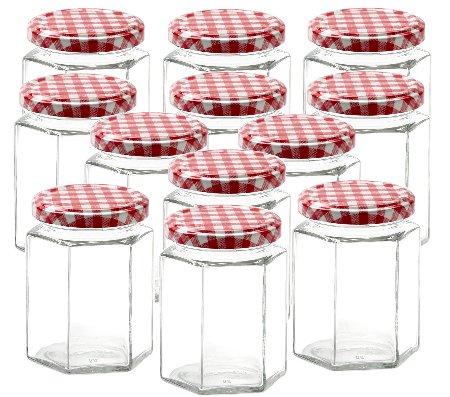 Eidoct Red Small Glass Jars With Lids - 12 Pack Airtight 280Ml Jam Jars With Gingham Lids For Use As Pickling Jars, Clear Airtight Jar For Kitchen Spices Honey Or Sweets