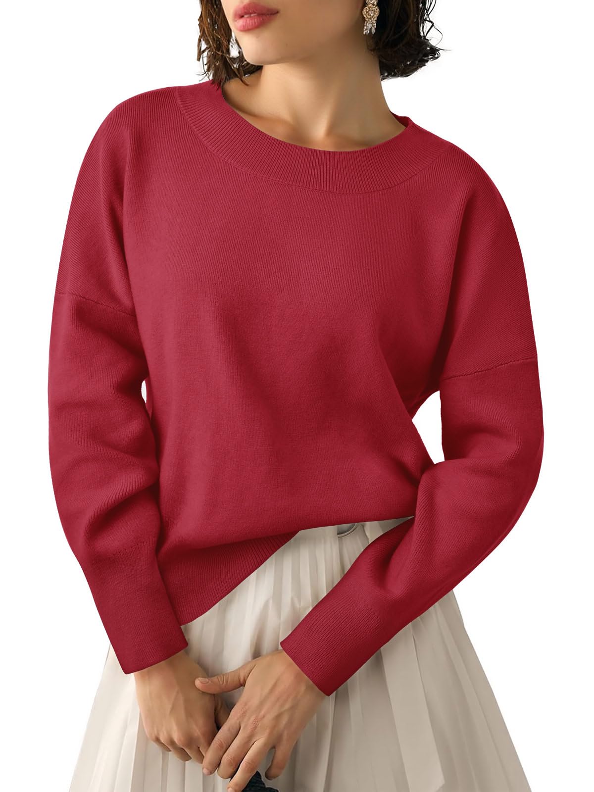 Yousify Womens Crewneck Knit Sweaters Casual Long Sleeve Loose Fit Fall Basic Soft Pullover Jumper Tops