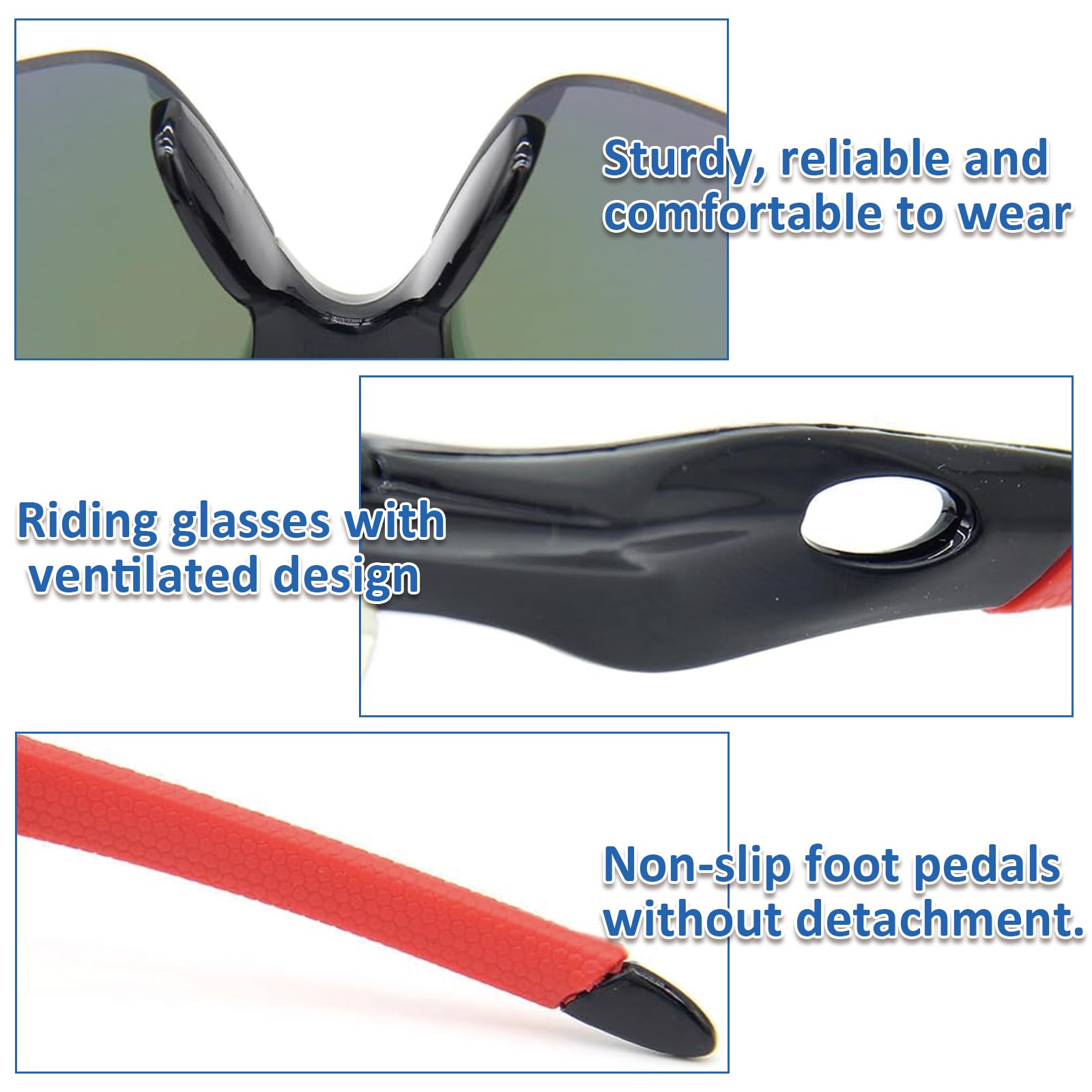 3 Pcs Cycling Glasses, Running Glasses for Men and Women Sports Sunglasses with UV400 Protection - Image 3