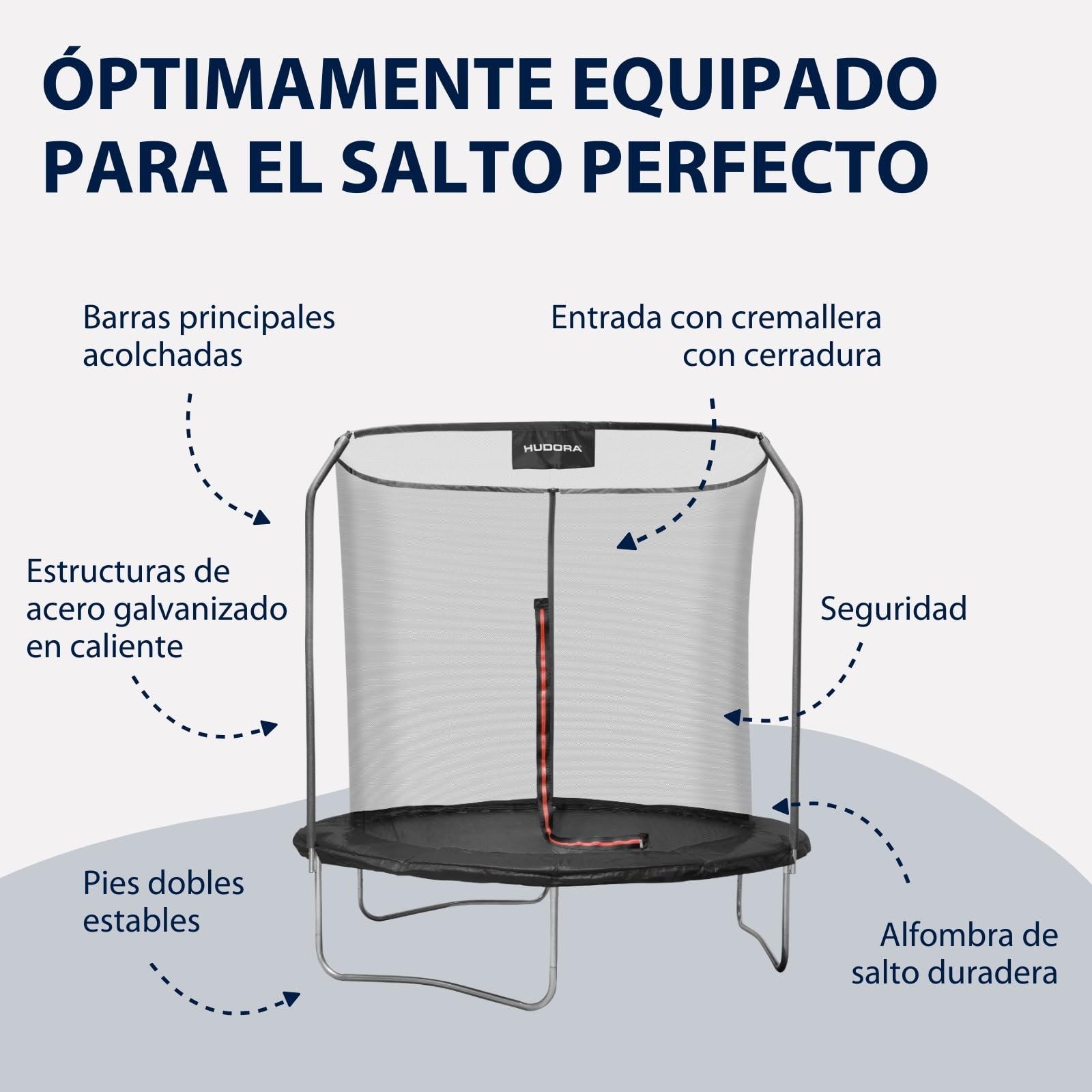 HUDORA Trampolin First Diferentes tamaños - Trampolín para Exteriores con Cubierta de Borde Resistente a Rayos UV y Red de Seguridad - Trampolín de jardín para niños y Adultos