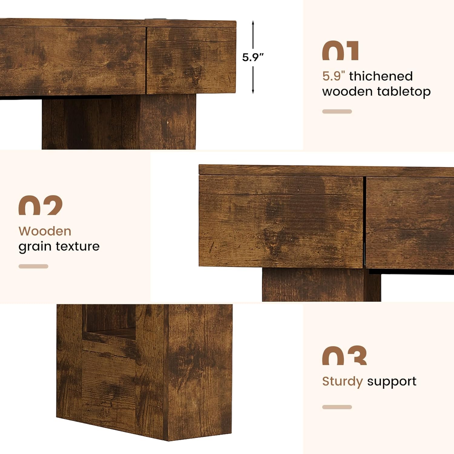 Miereirl 47" Entryway Table with Storage Drawer, Farmhouse Narrow Console Sofa Table with Outlet & LED Light,Wooden Rectangular Side Tables for Behind Couch, Living Room, Entrance, Vintage Brown