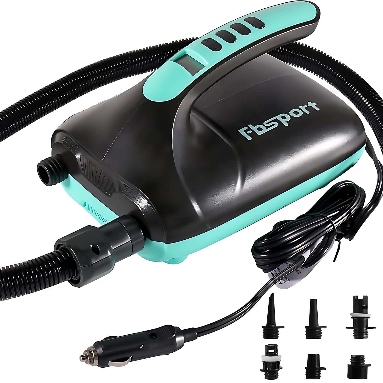 FBSPORT SUP Pump Elettrica 20PSI, 12V DC Pompa per Gonfiabili con Funzione di spegnimento Automatico e LCD, Gonfiaggio e Sgonfiaggio 2-in-1 per Paddle Board Kayak Materasso d'aria Tenda e Barca